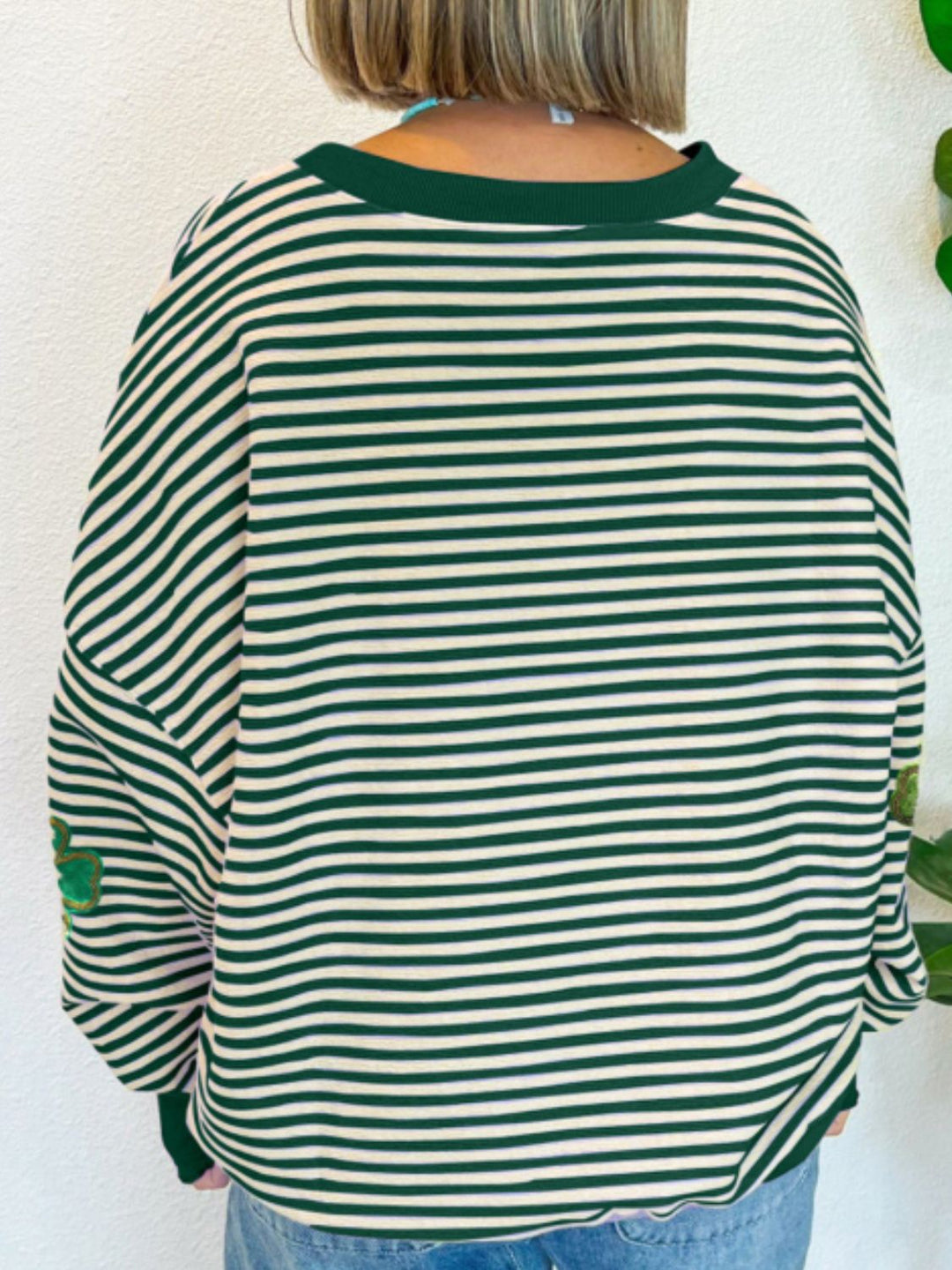 Stripe Lucky Clover Drop Shoulder Sweatshirt  (ships 2-3 weeks)