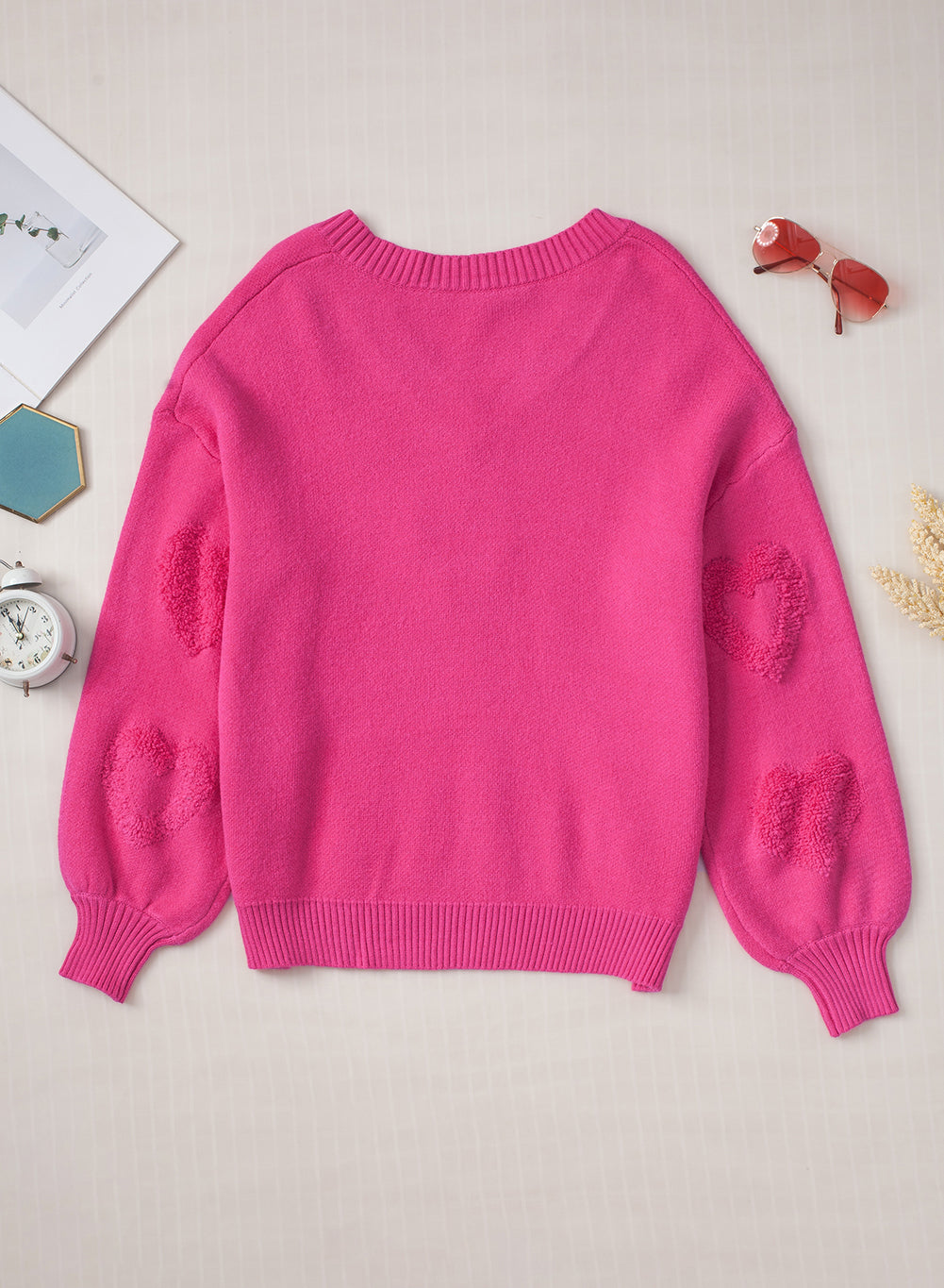 Pearl Trim Heart V-Neck Sweater (ships 1-2 weeks)