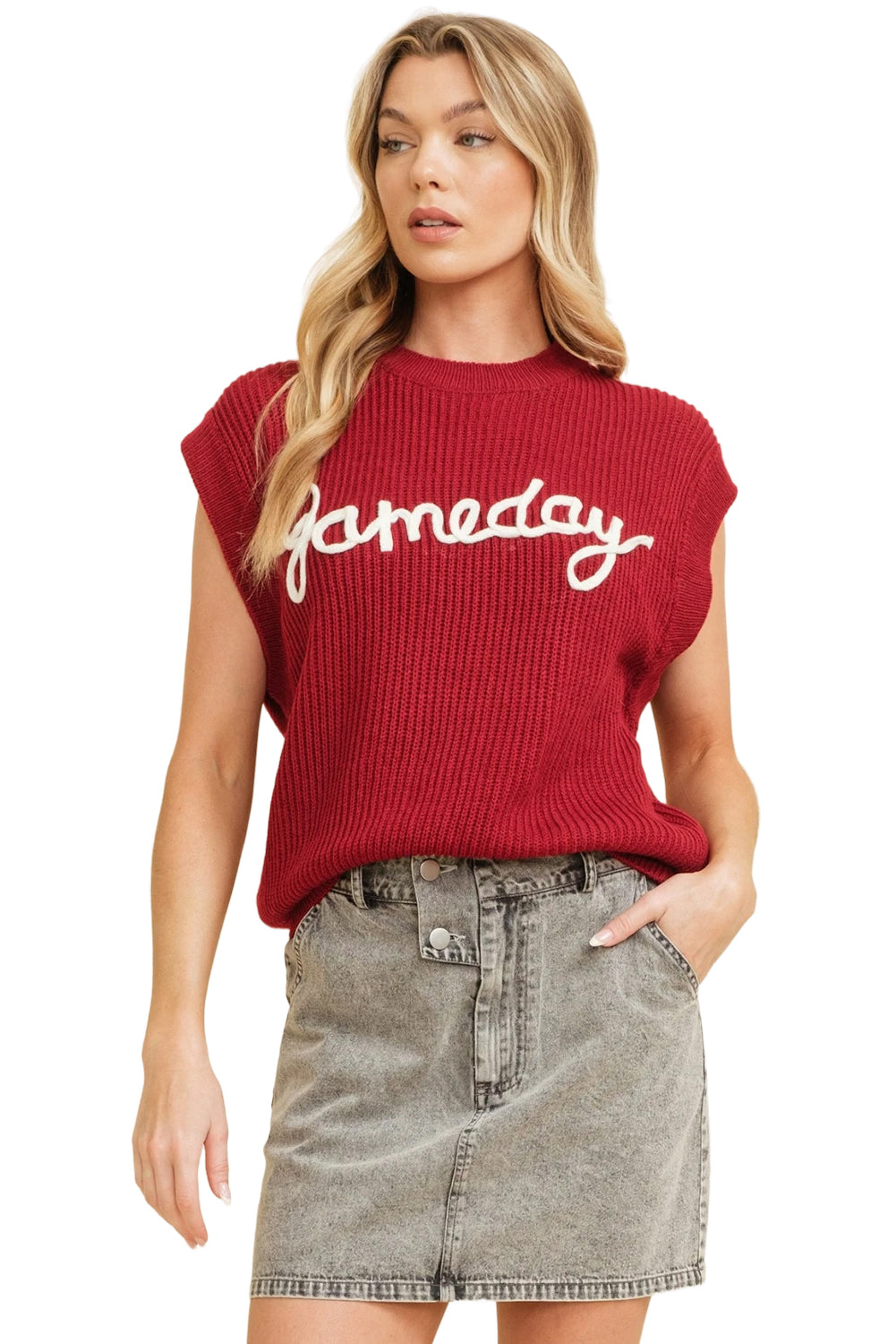 Racing Red Game Day Letter Pattern Knitted Sweater (ships 2-3 weeks)