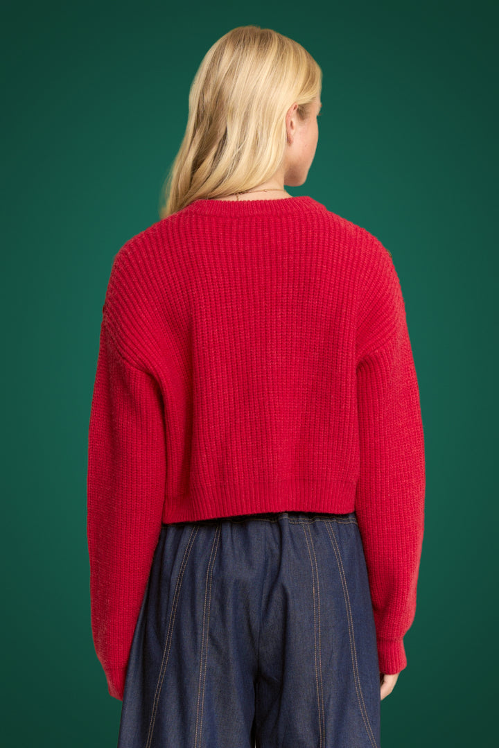 RHINESTONE RED SOFT KNIT SWEATER RTS