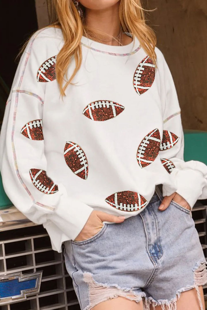 Sequin Football Round Neck Long Sleeve Sweatshirt (ships 1-2 weeks)