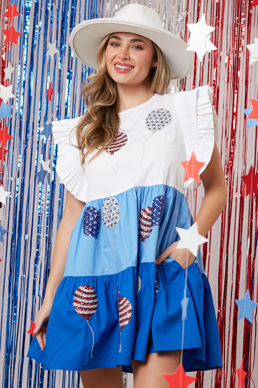 Sequin Patriotic Balloon Dress (short preorder)