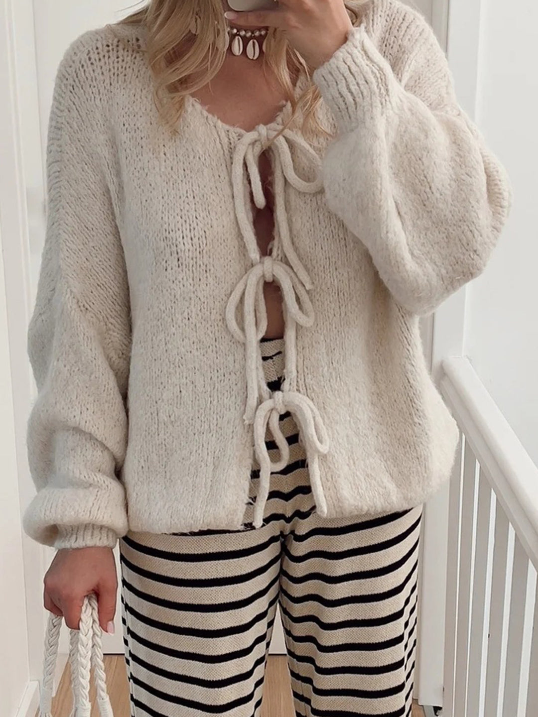 Tie bow cozy cardigan ships 1-2 weeks