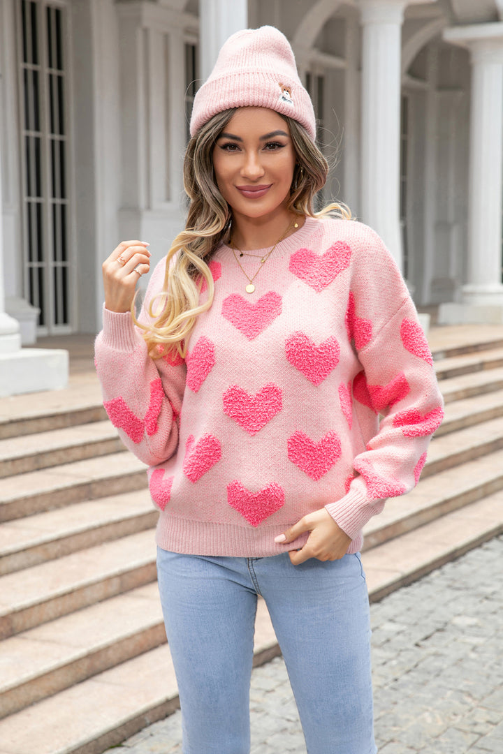 Pink on pink heart sweater ships 1-2 weeks