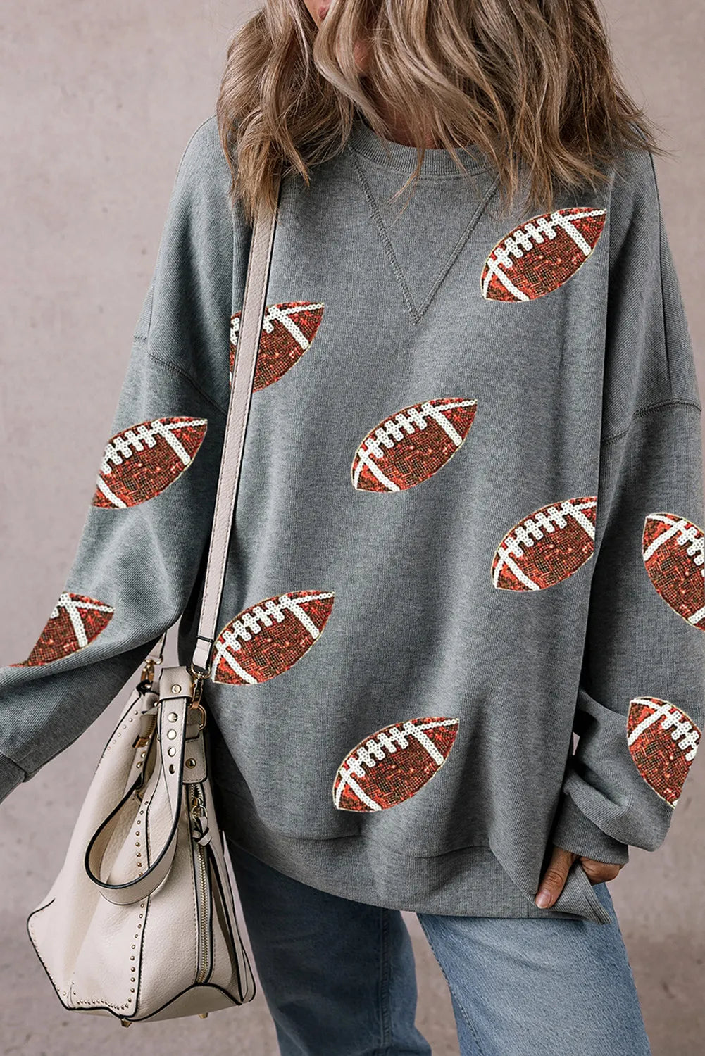 Sequin Football Round Neck Long Sleeve Sweatshirt (ships 1-2 weeks)