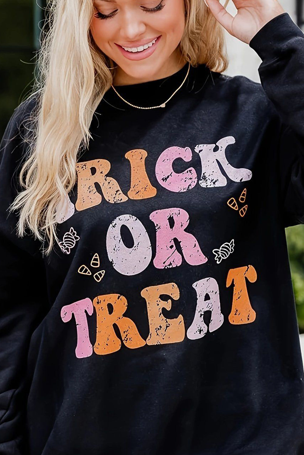 Black Halloween TRICK OR TREAT Graphic Crewneck Sweatshirt(ships 2-3 weeks)