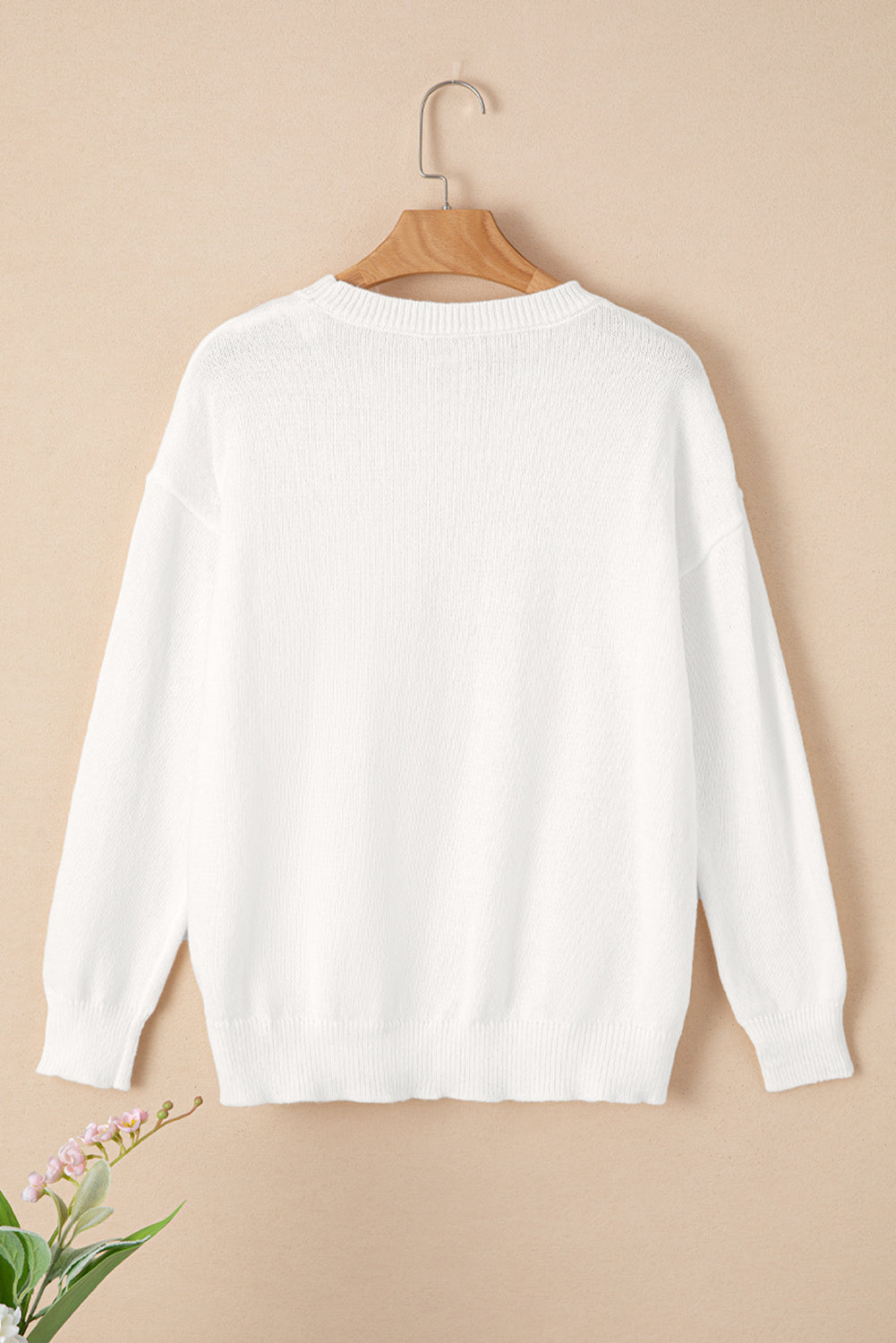 White Glitter Merry & Bright Round Neck Knit Sweater ships 2-3 weeks