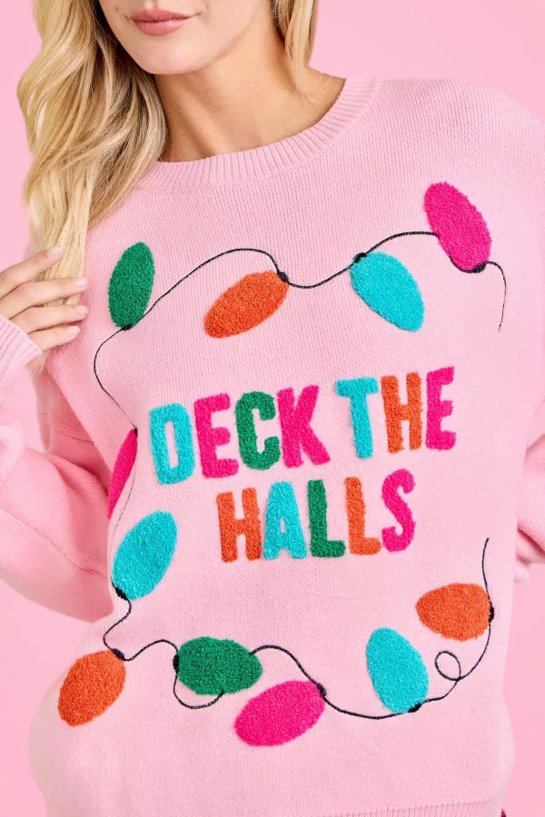 DECK THE HALLS PINK SWEATER RTS