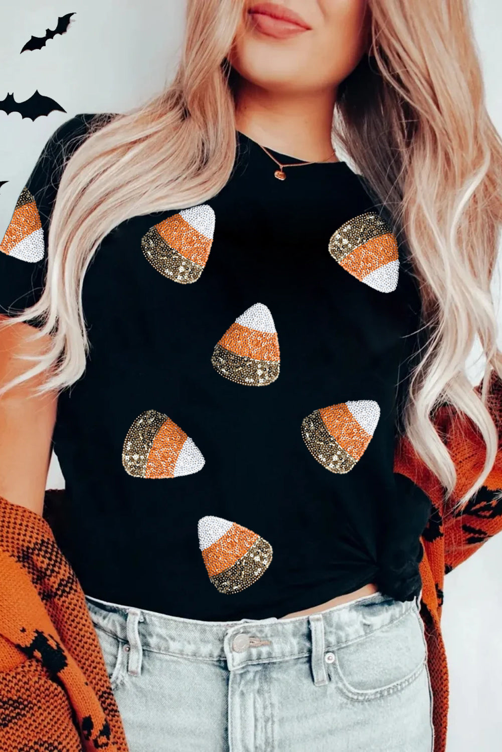 Sequin CandyCorn Black Top Ships 2-3 weeks