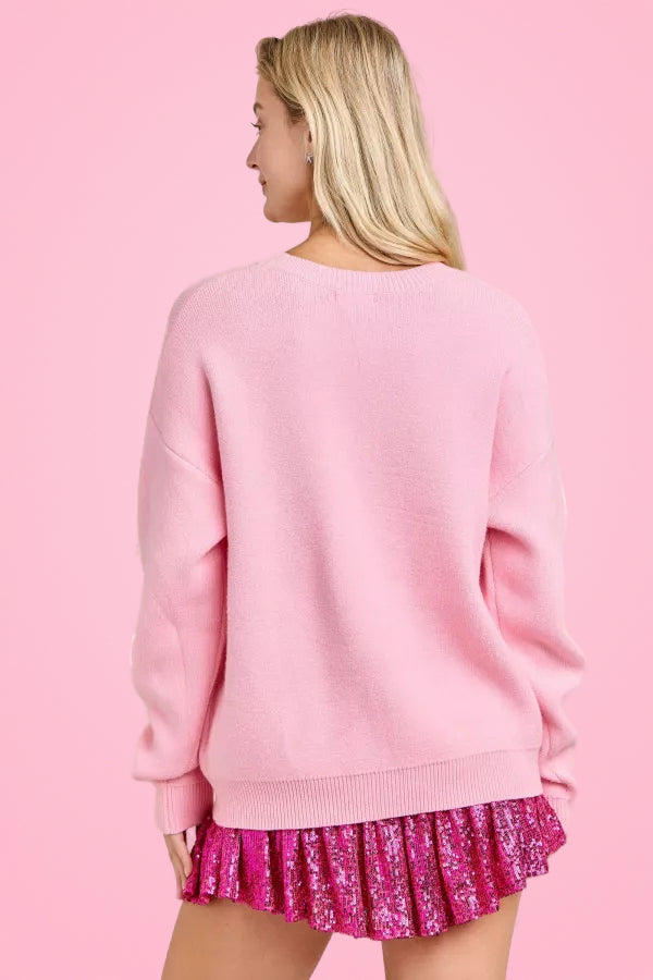 DECK THE HALLS PINK SWEATER RTS