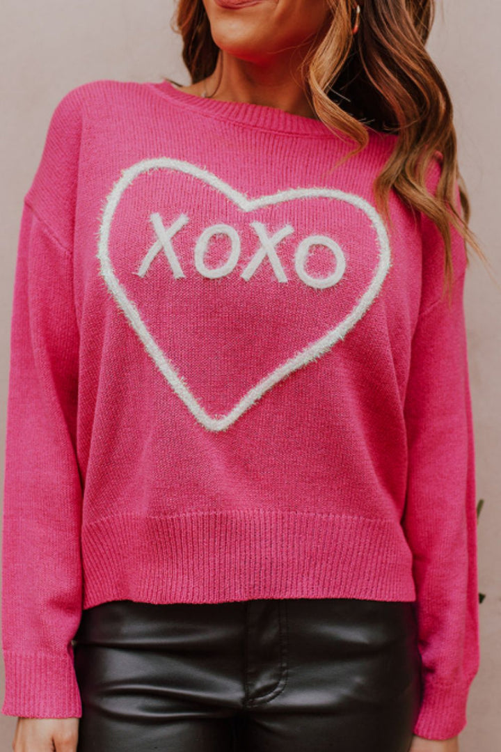 XOXO Round Neck Drop Shoulder Sweater (ships 1-2 weeks)