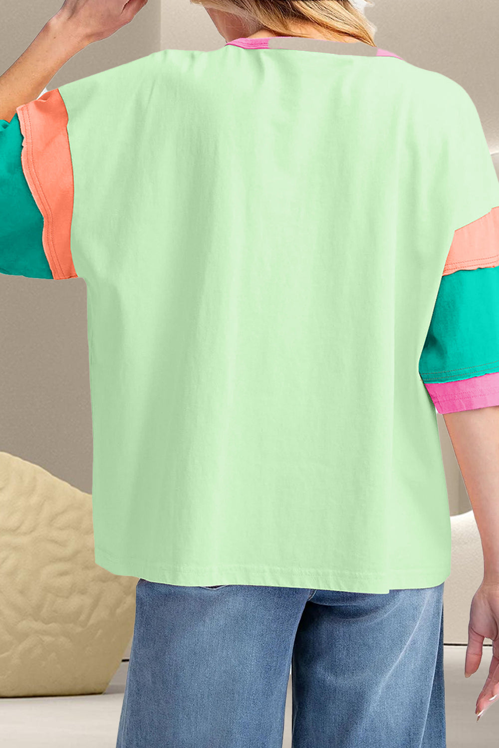 Color Block Round Neck Half Sleeve T-Shirt (ships 1-2 weeks)