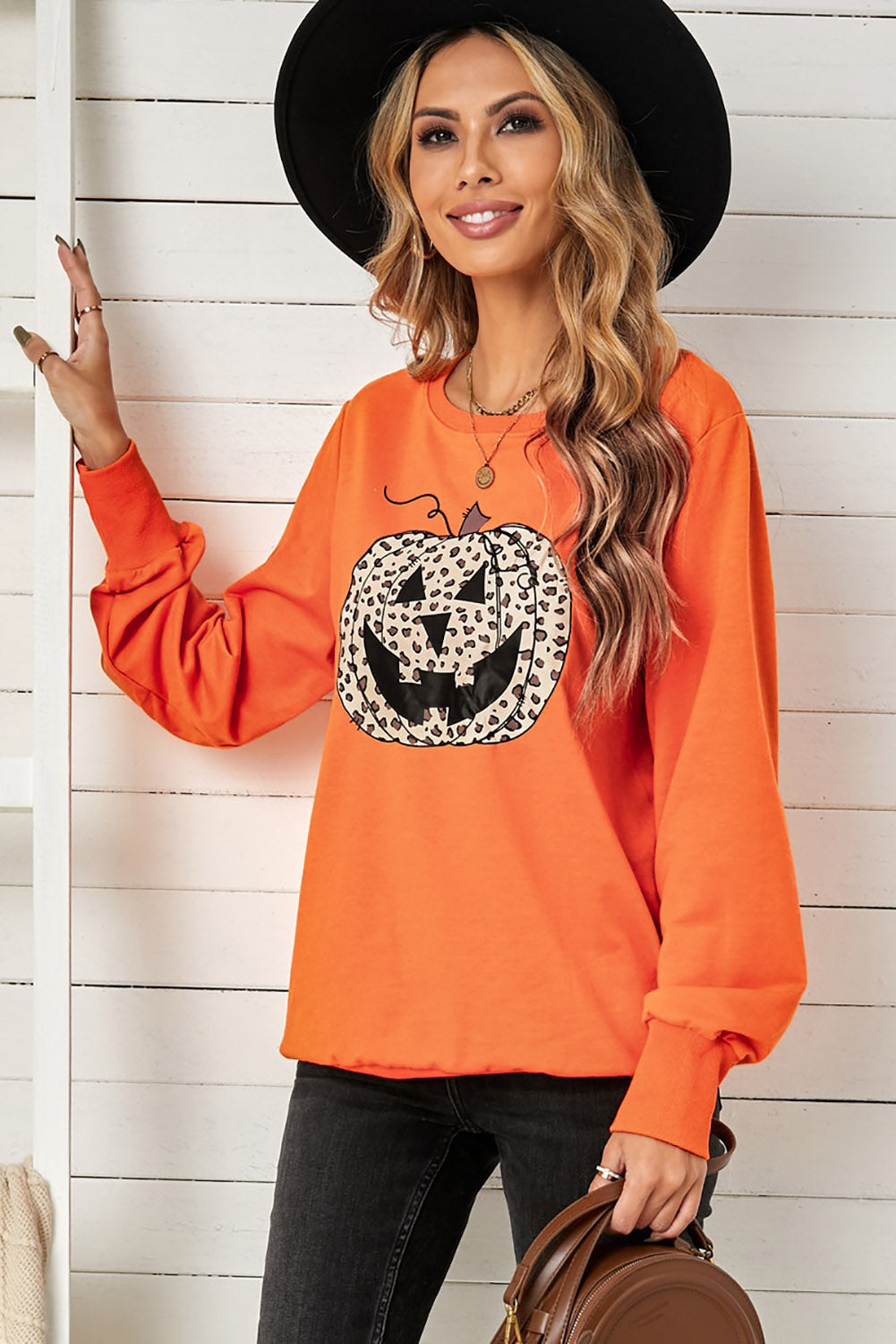 Leopard Jack-O-Lantern Sweatshirt (ships in 2 weeks)