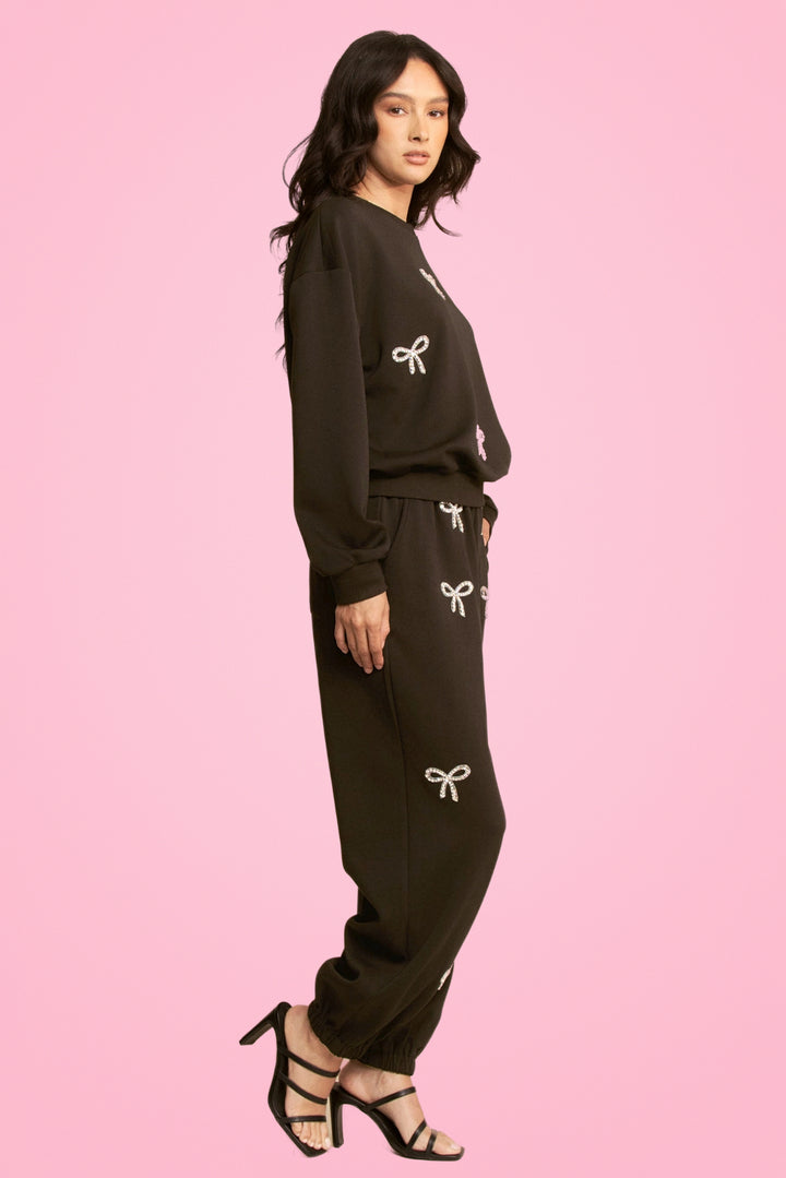 RHINESTONE BOW SET (BLACK)