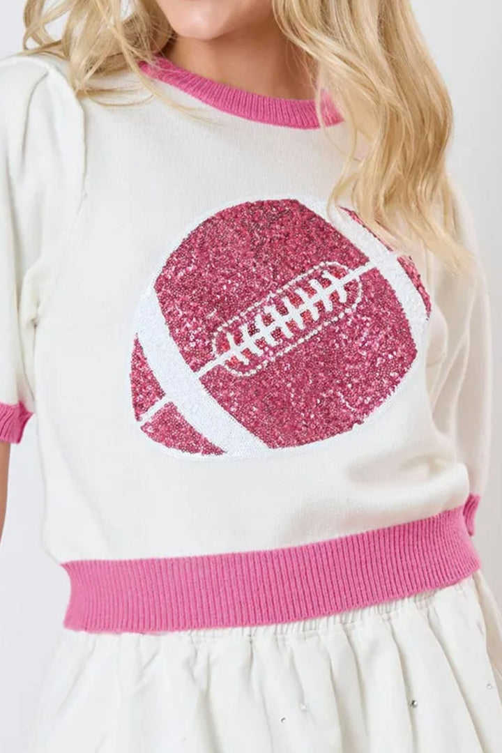 Sequin Football Round Neck Short Sleeve Top (ships 1-2 weeks) 3 Colors