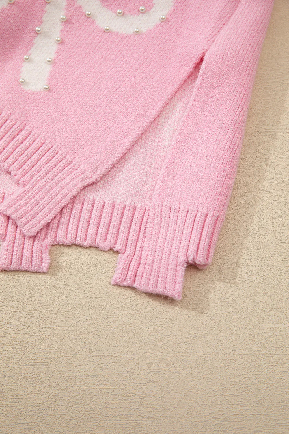 Pearl Detail Bow Sweater Pink (ships 1-2 weeks)