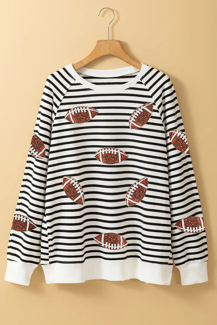 Sequin Football Striped Long Sleeve Sweatshirt (ships 1-2 weeks)