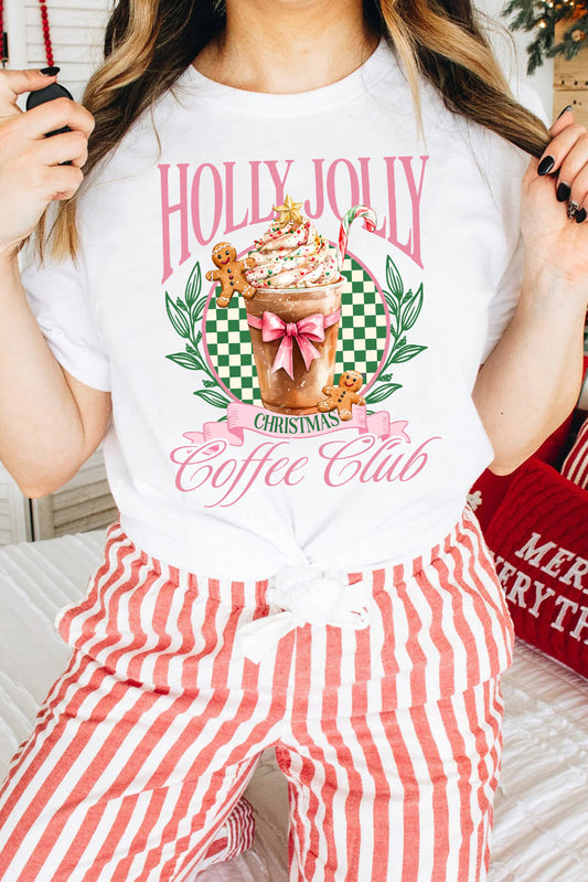 White Holly Jolly Christmas Coffee Club Graphic Tee (ships 2-3 weeks)