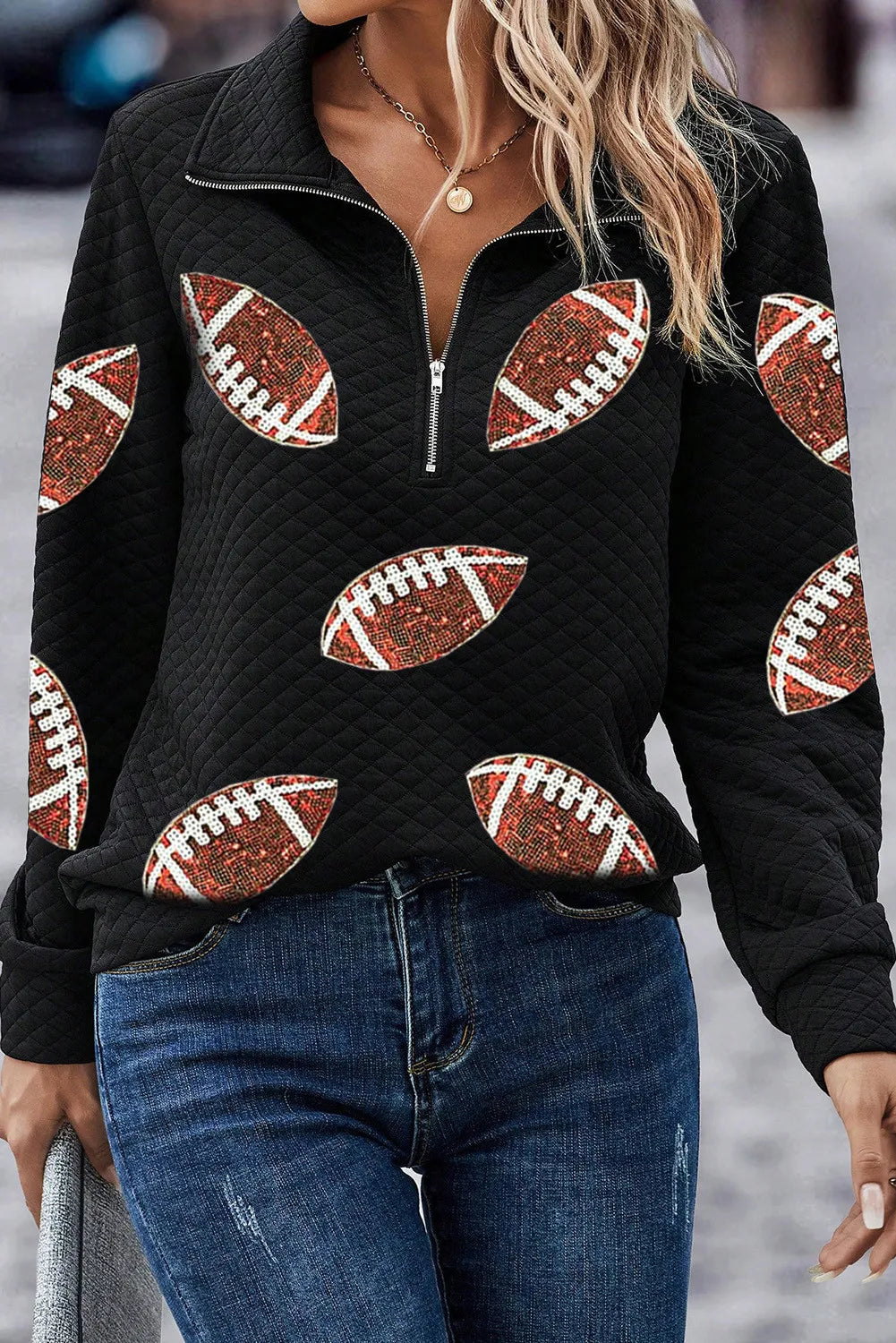 Sequin Football Long Sleeve Sweatshirt ships 1-2 weeks