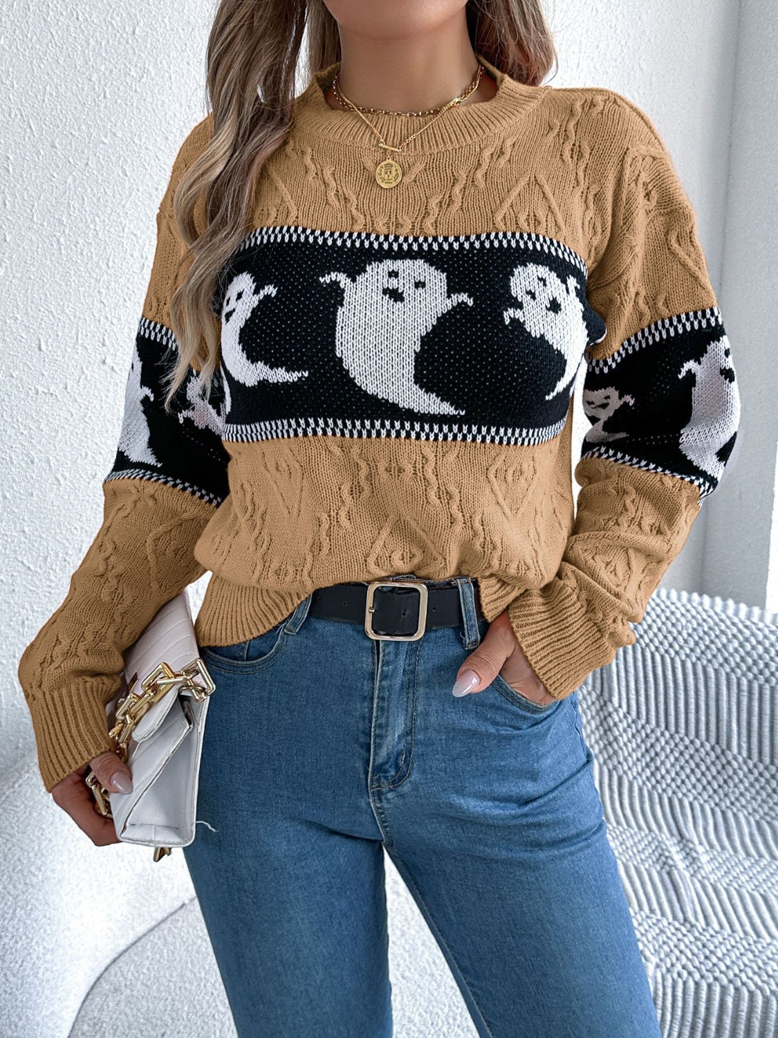 Ghost Round Neck Long Sleeve Sweater ships 2-3 weeks