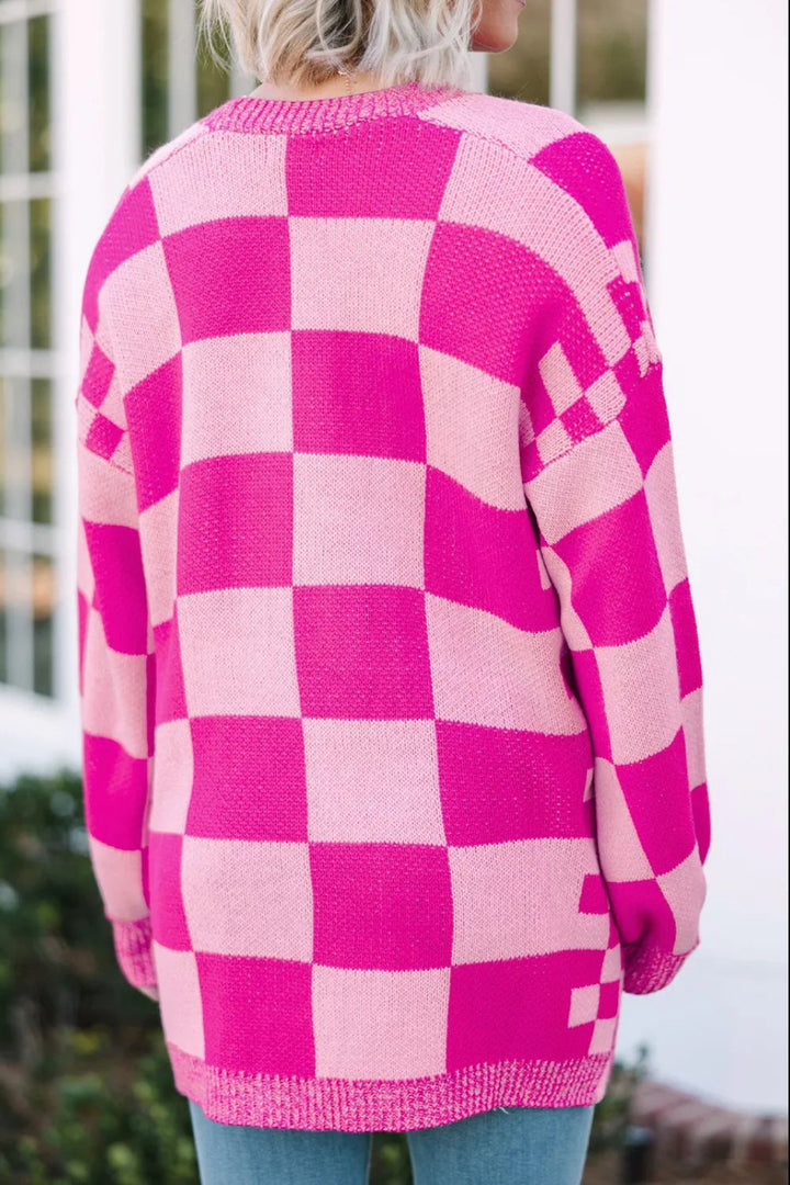 Checkered Open Front Long Sleeve Cardigan (ships 1-2 weeks)