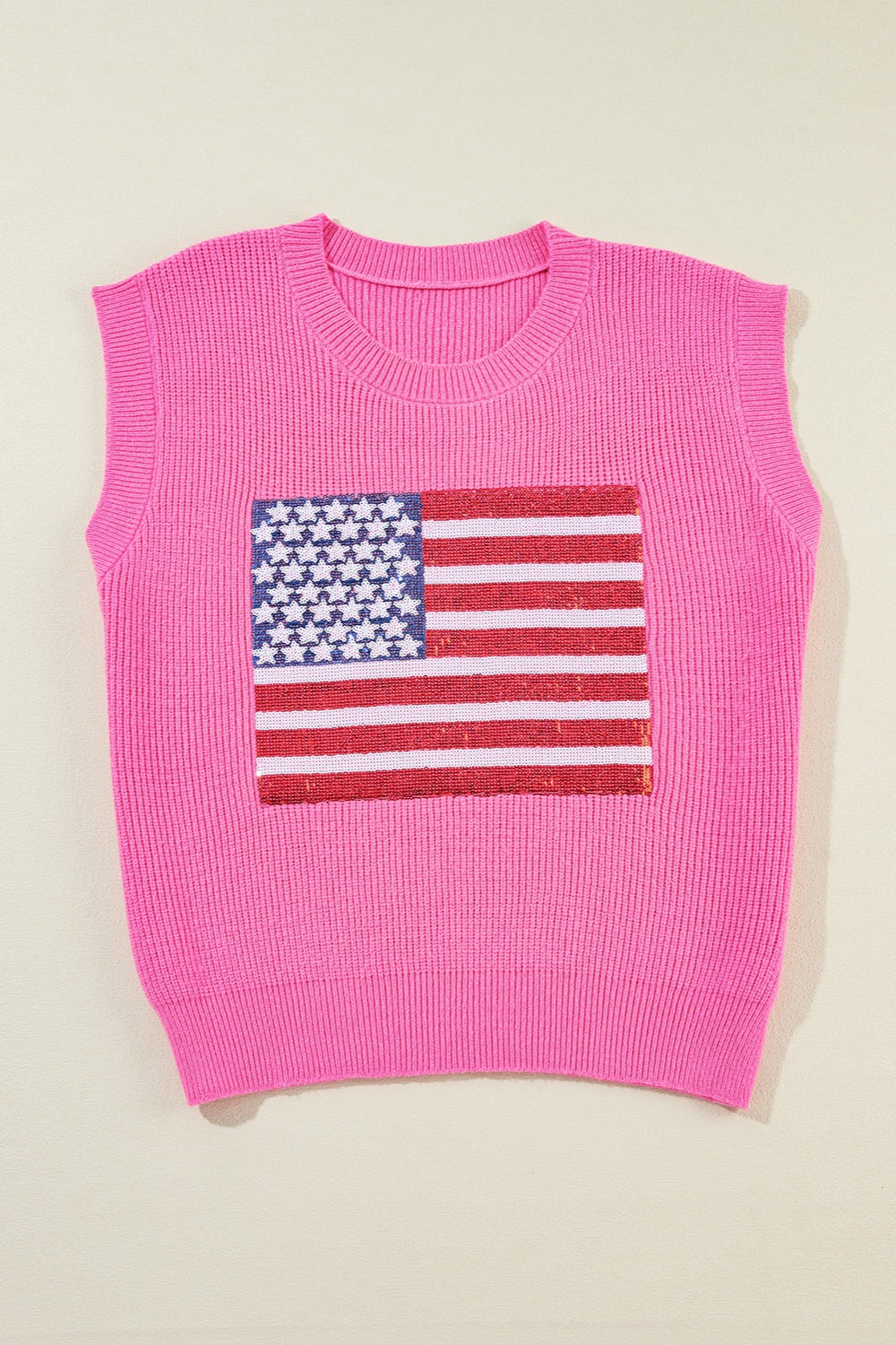 Sequin US Flag Round Neck Sweater Vest (ships in 1-2 weeks)