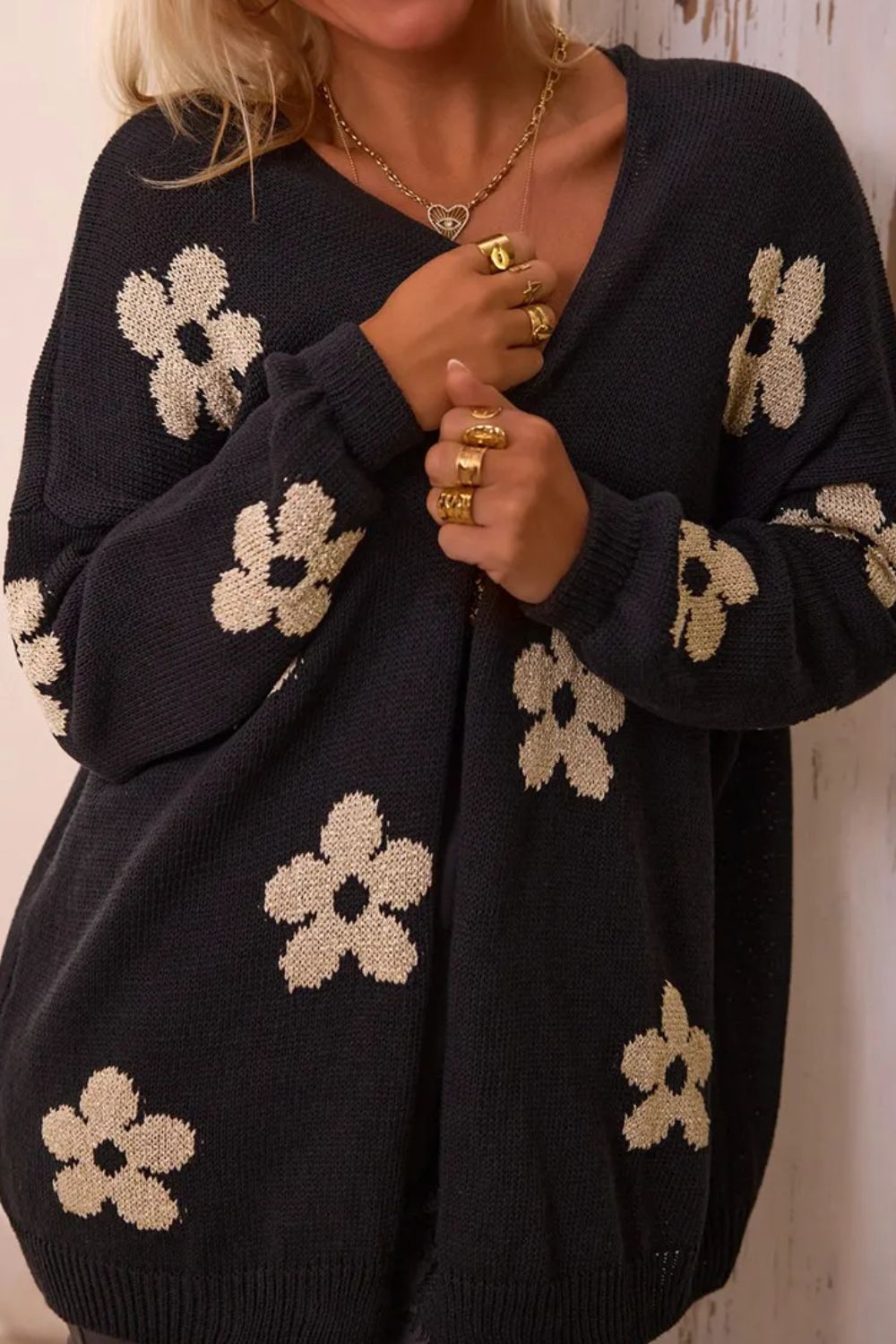 Flower Open Front Long Sleeve Cardigan RTS