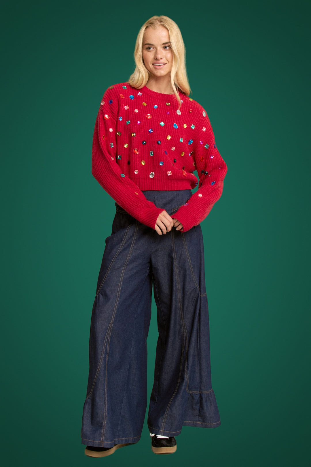 RHINESTONE RED SOFT KNIT SWEATER RTS