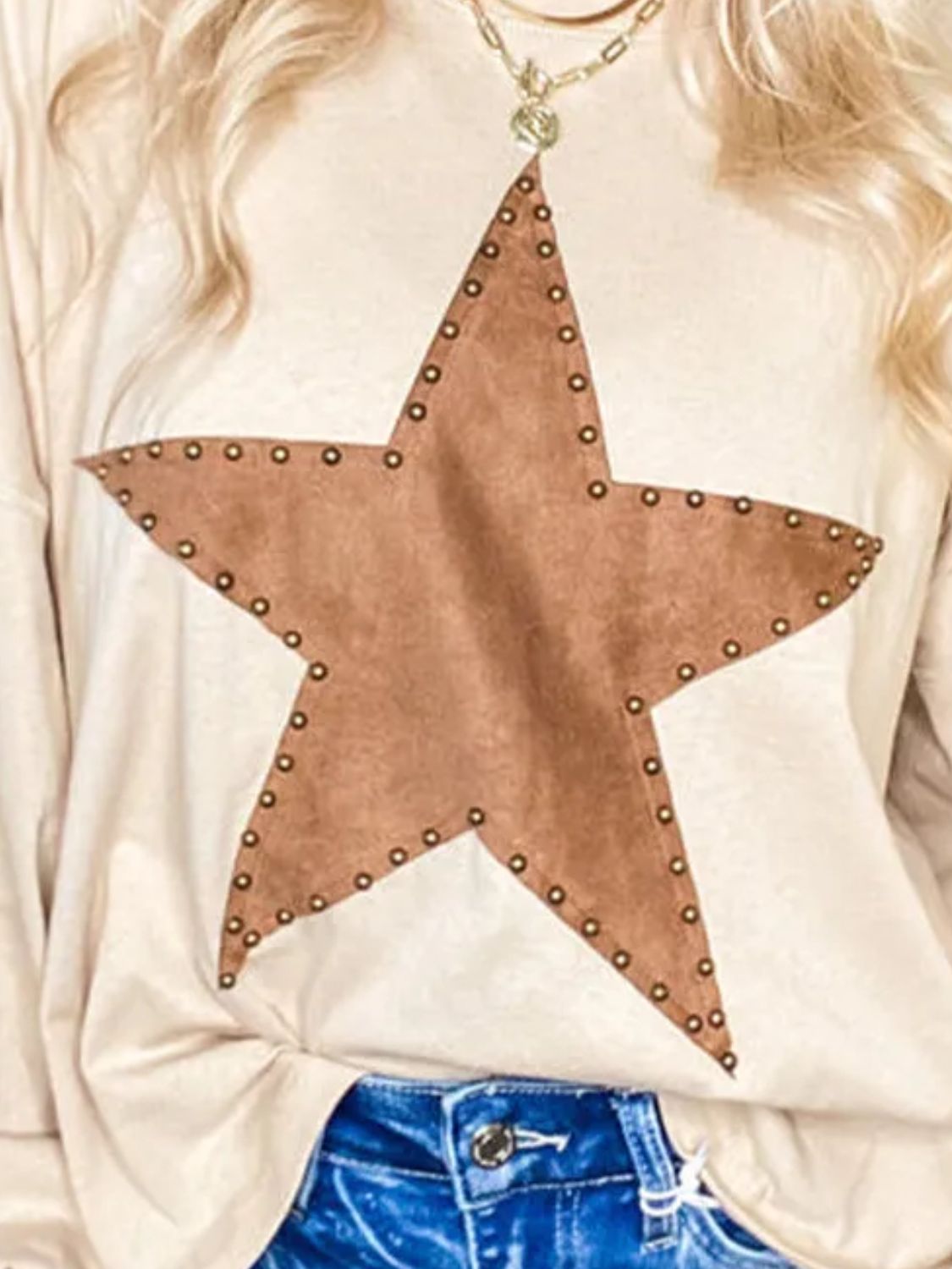 Star Round Neck Long Sleeve Blouse ships 2-3 weeks