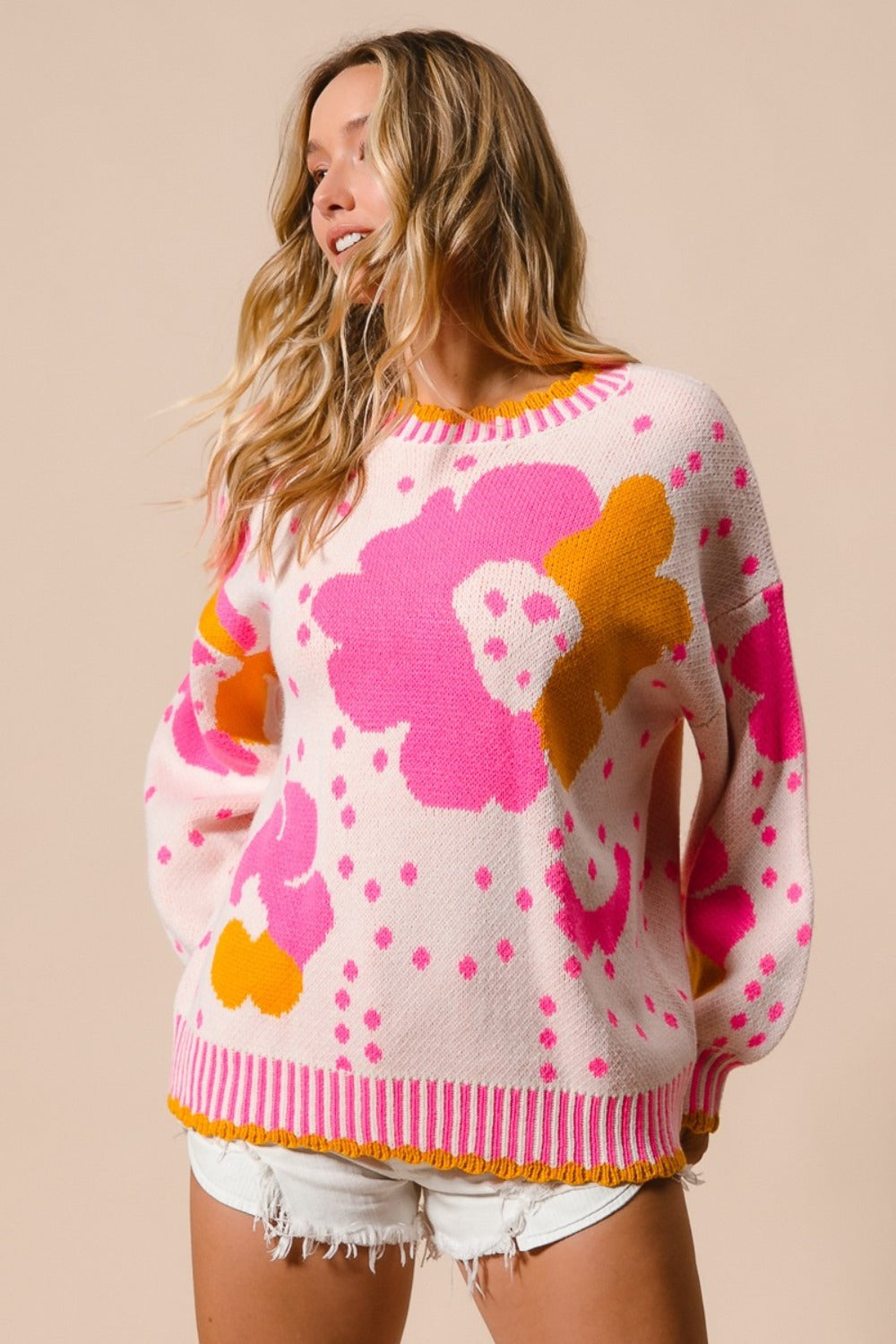 BiBi Flower Pattern Contrast Sweater RTS