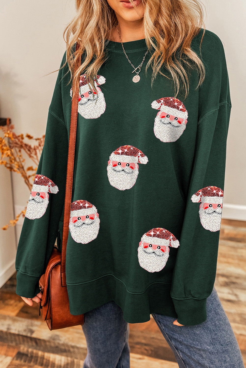 Sequin Santa Round Neck Long Sleeve Sweatshirt (ships 2-3weeks)