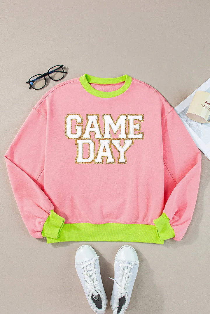 Neon Pink & Green Game Day Patch Pullover (ships 1-2 weeks)