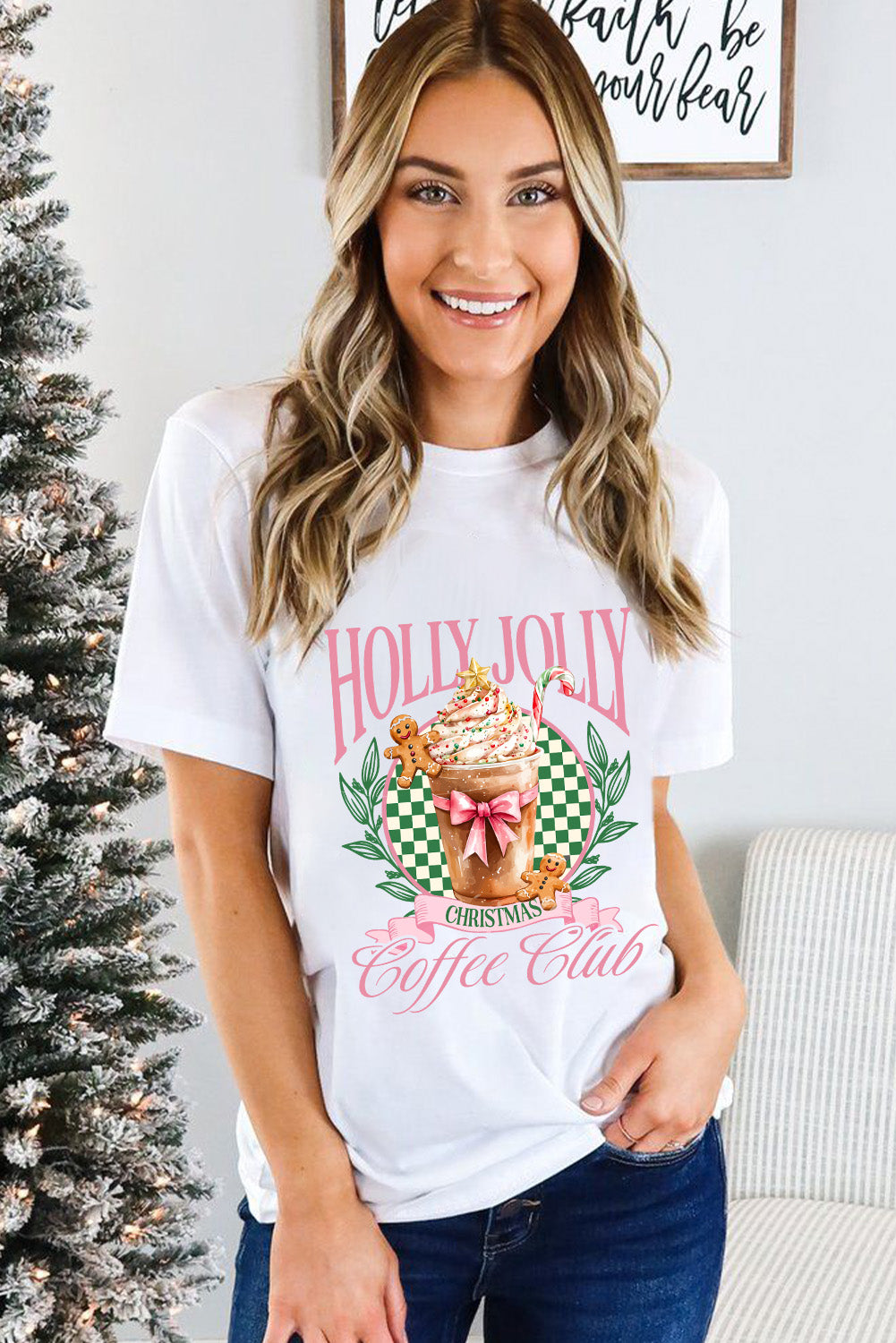 White Holly Jolly Christmas Coffee Club Graphic Tee (ships 2-3 weeks)