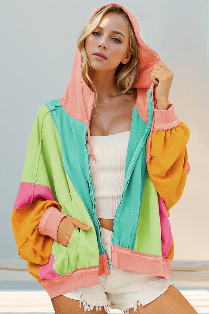 Color Block Zip Up Hoodie (ships 1 week) – Hazel Mae Boutique