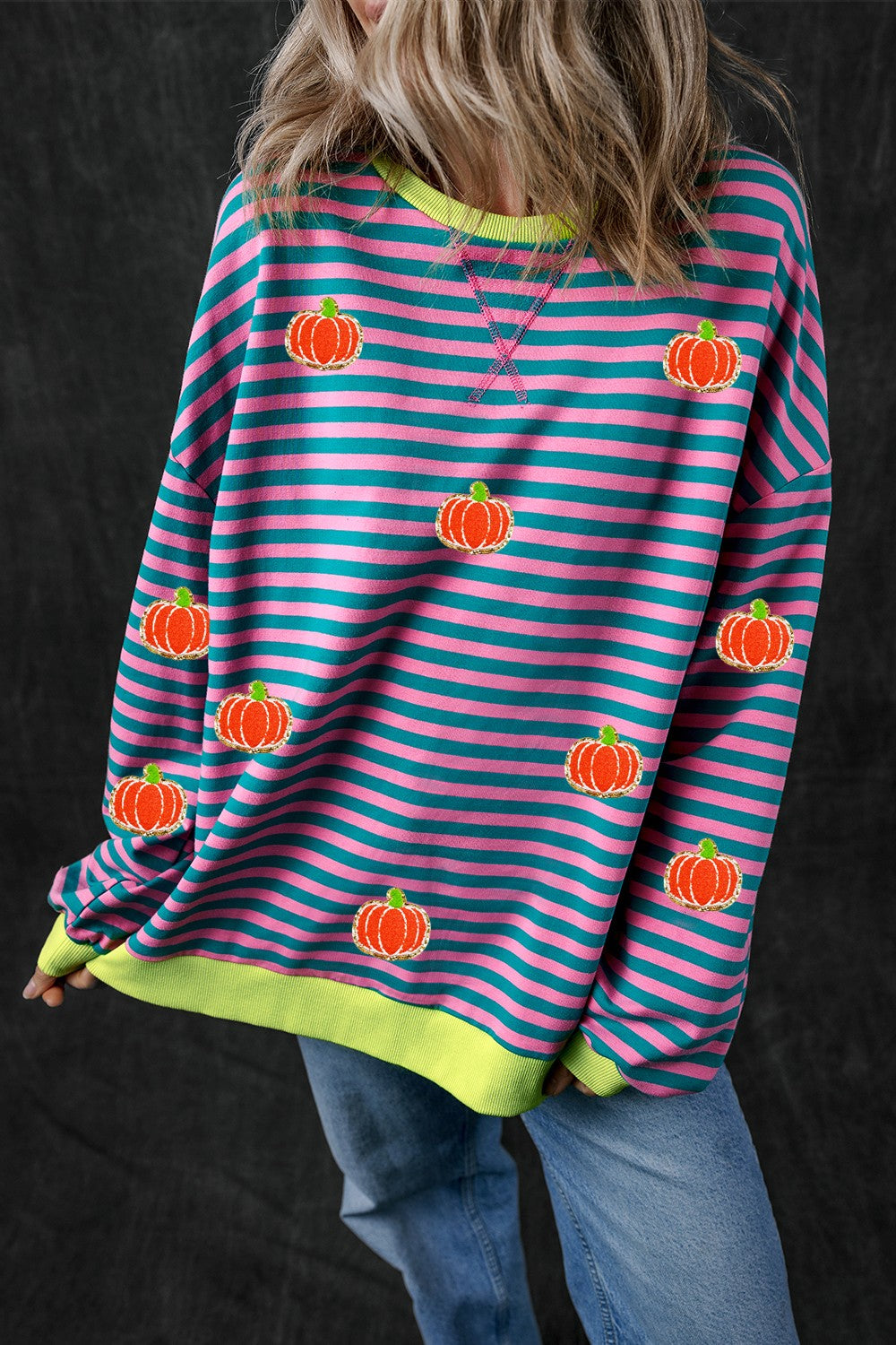 Pumpkin Striped Long Sleeve Sweatshirt ship 2 weeks