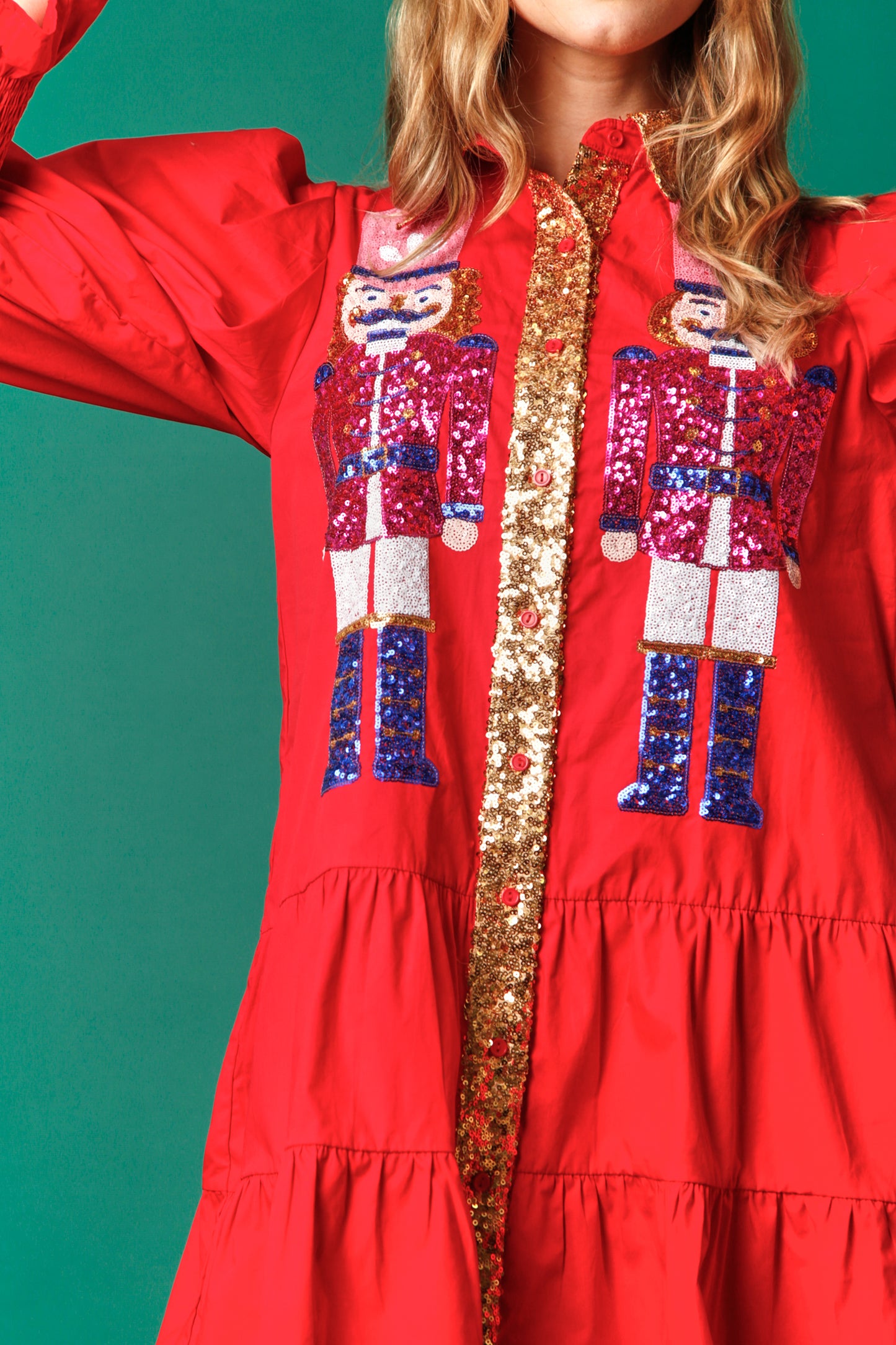 Red Nutcracker Sequin Poplin Dress ( ships 1-2 weeks)