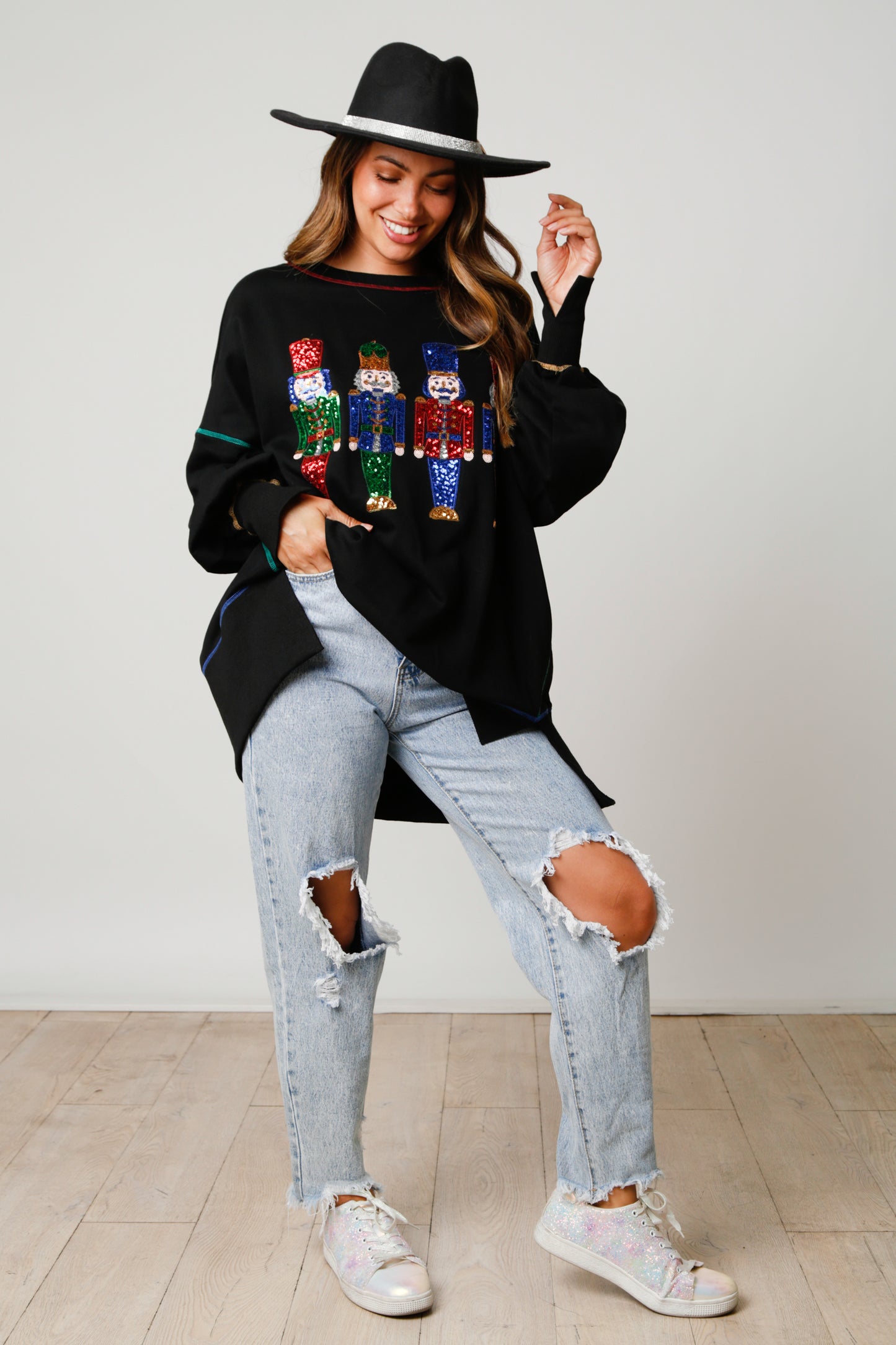 Sequin Nutcracker Oversized Top BLACK PREORDER