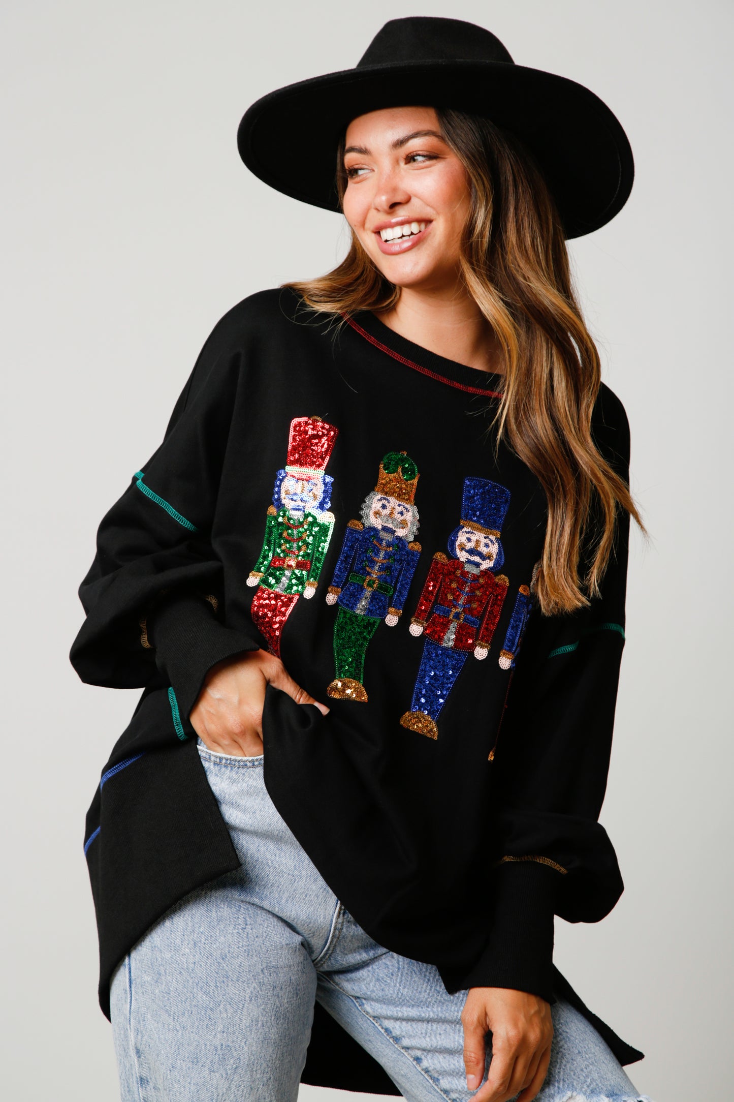 Sequin Nutcracker Oversized Top BLACK PREORDER