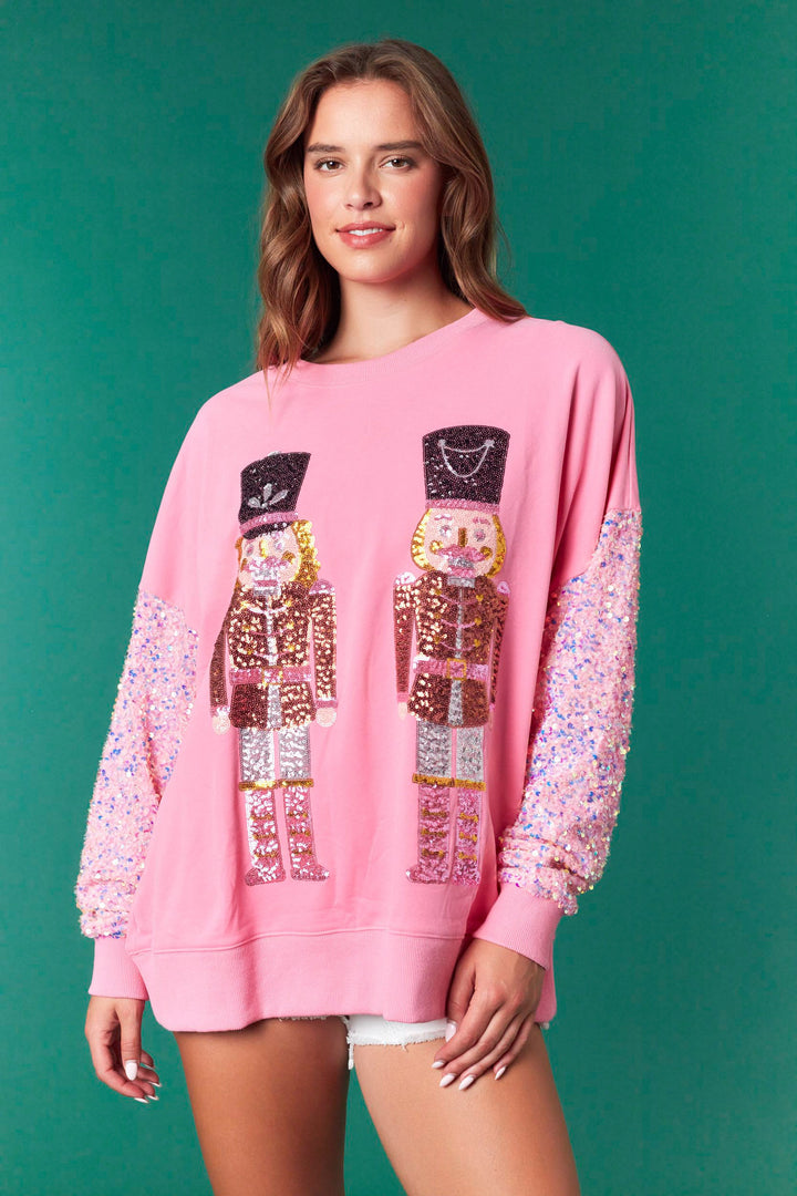 Bright PINK Double Nutcracker Oversized Sweatshirt (Ships 2 weeks)