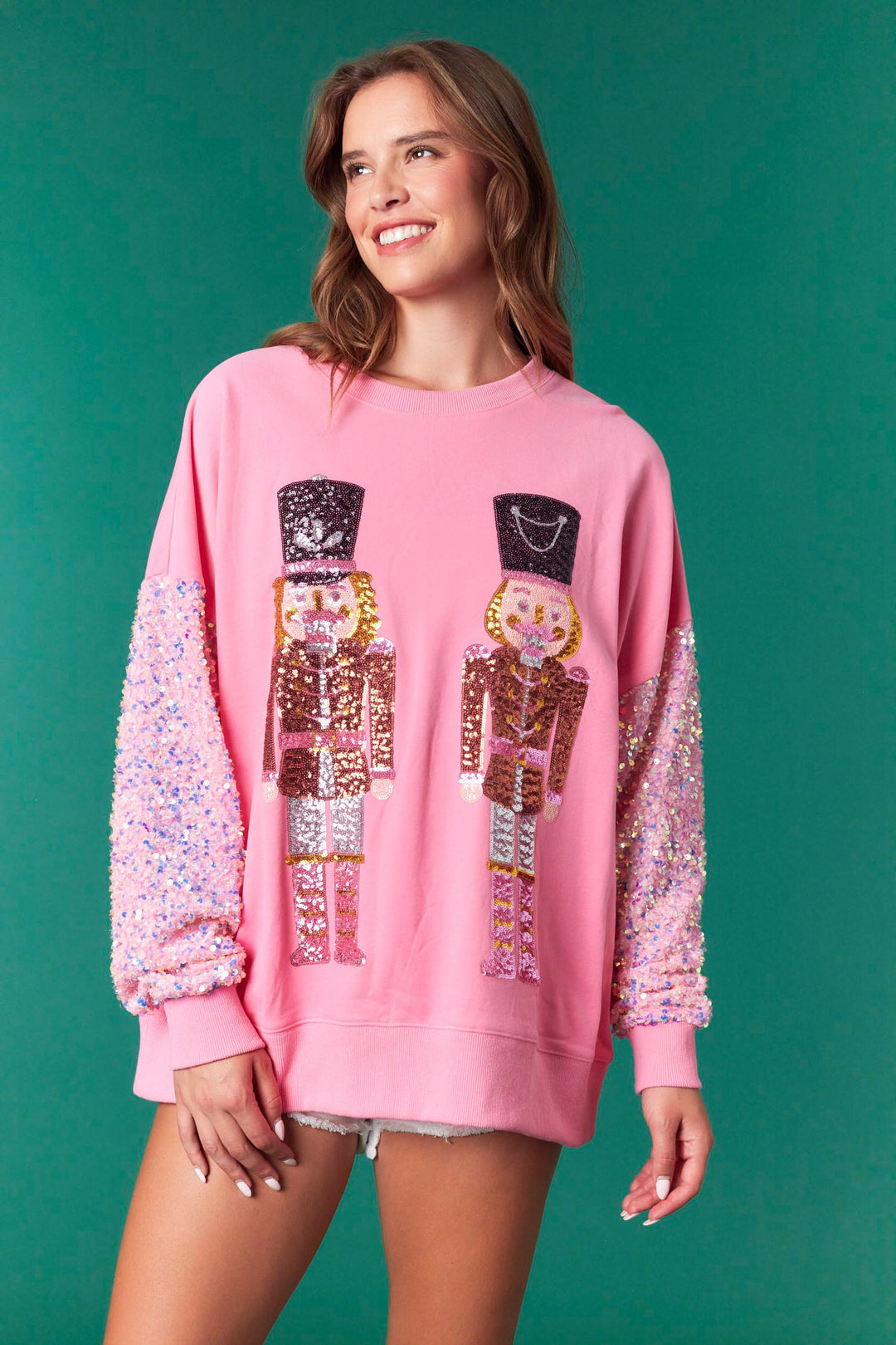 Bright PINK Double Nutcracker Oversized Sweatshirt (Ships 2 weeks)