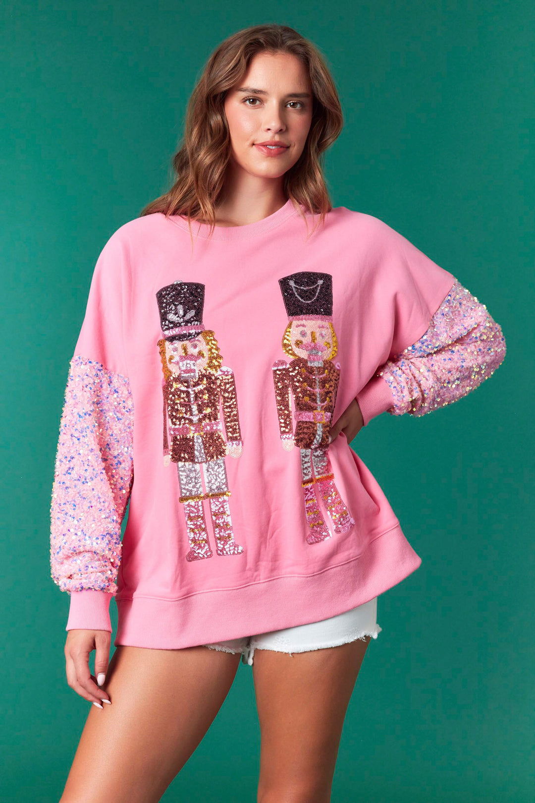 Bright PINK Double Nutcracker Oversized Sweatshirt (Ships 2 weeks)