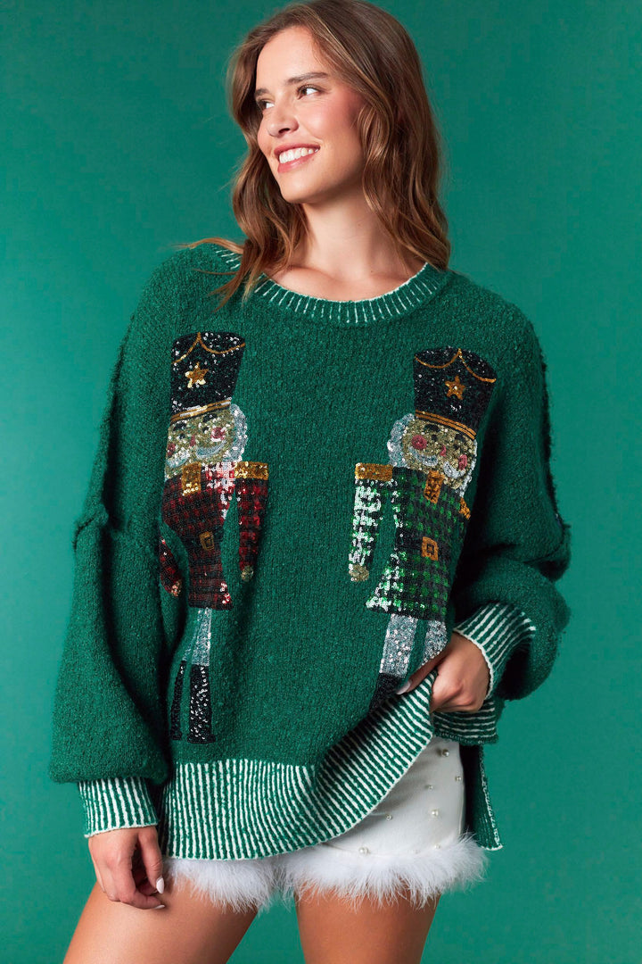 Dark Green Double Nutcracker Oversized Sweater (Ships 2 weeks)