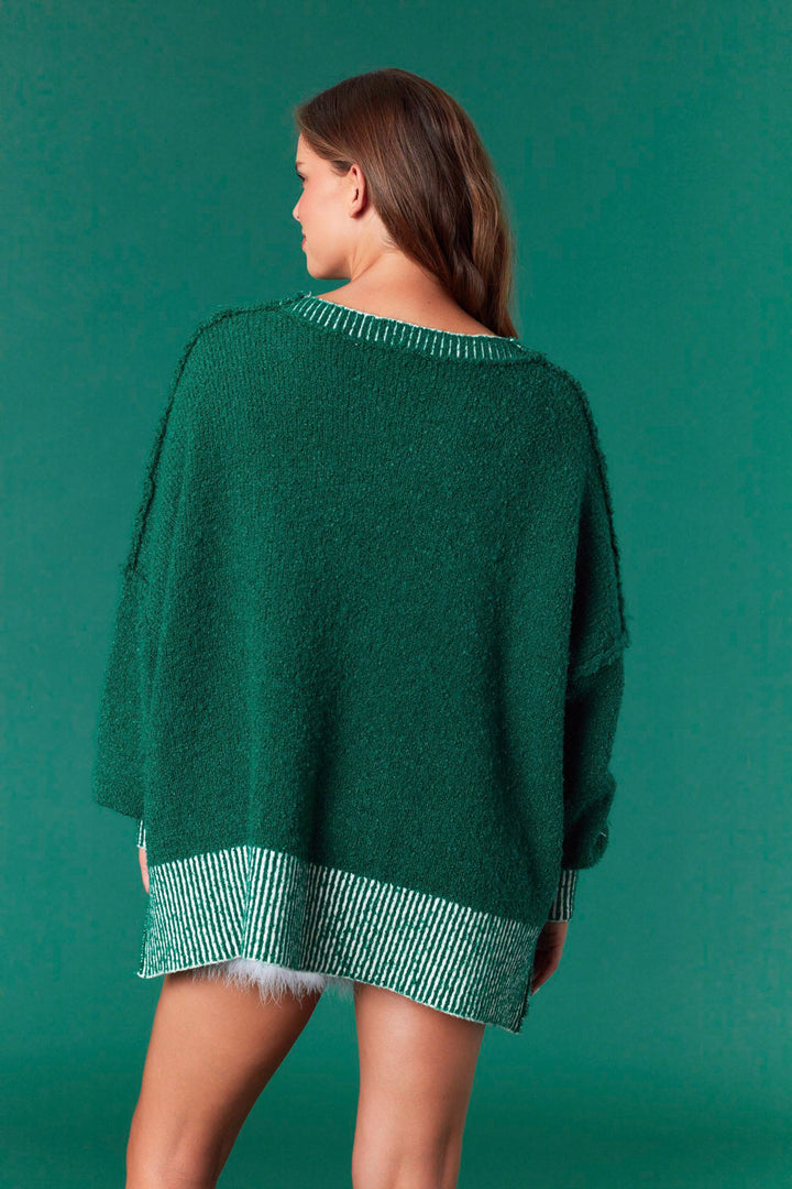 Dark Green Double Nutcracker Oversized Sweater (Ships 2 weeks)