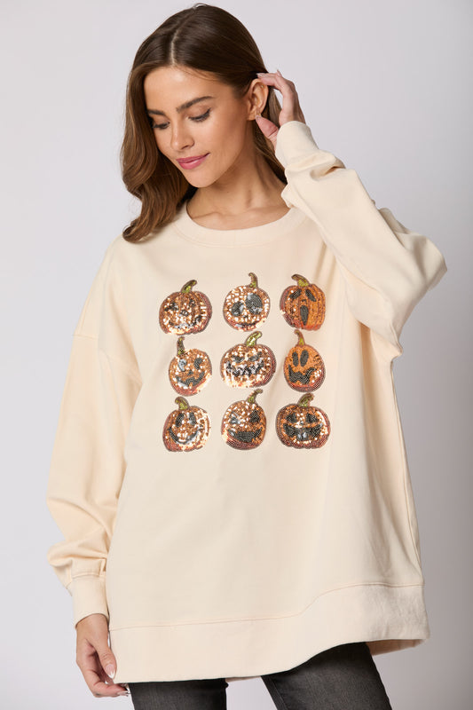 Ivory Halloween Sequin Pumpkin Top PREORDER