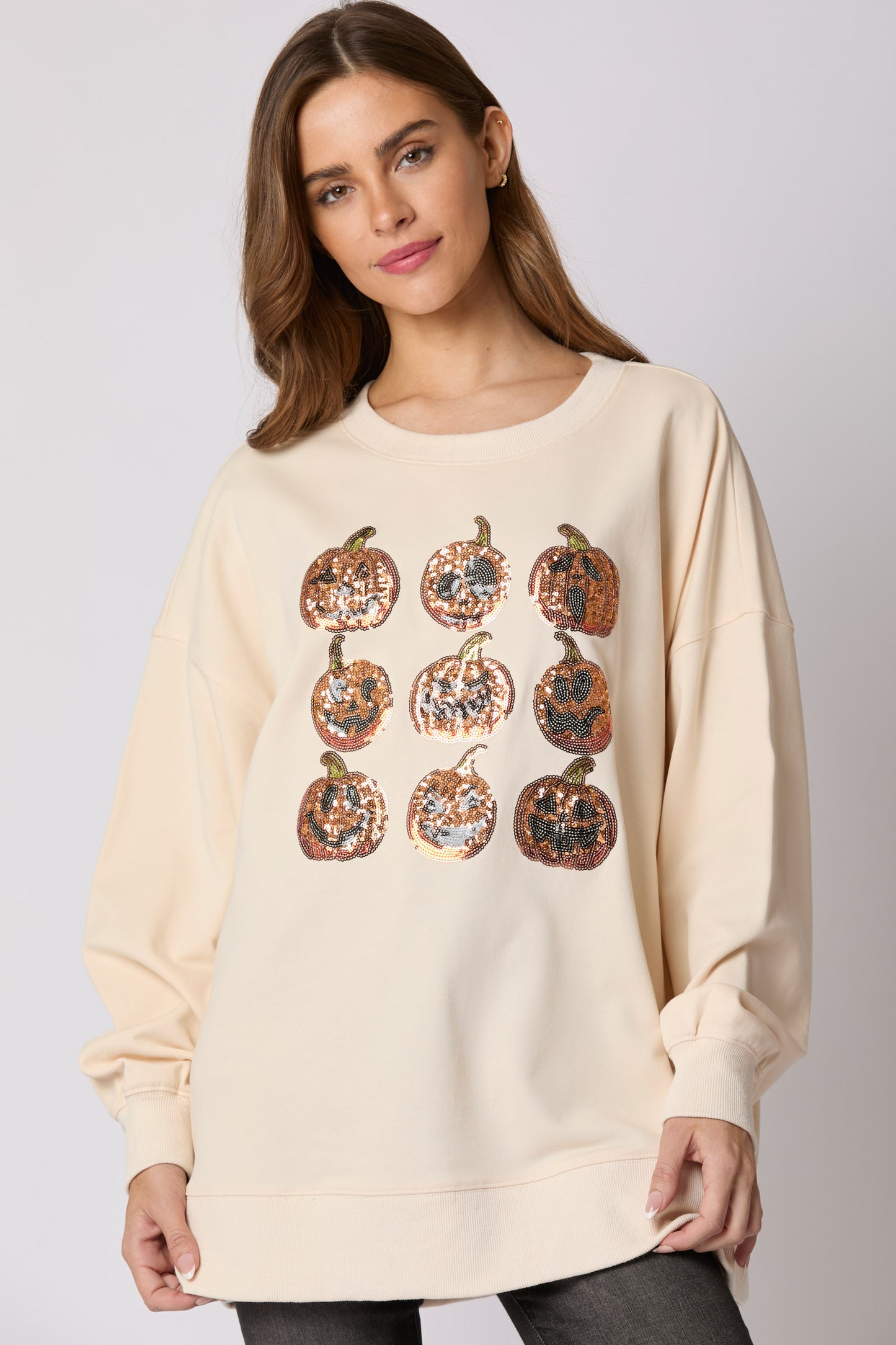 Ivory Halloween Sequin Pumpkin Top PREORDER