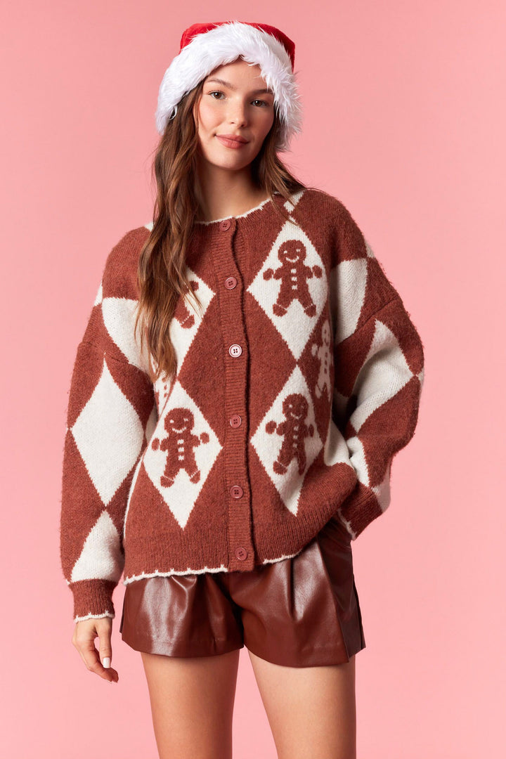 Gingerbread Checkered Cardigan (ships 2-3 weeks)
