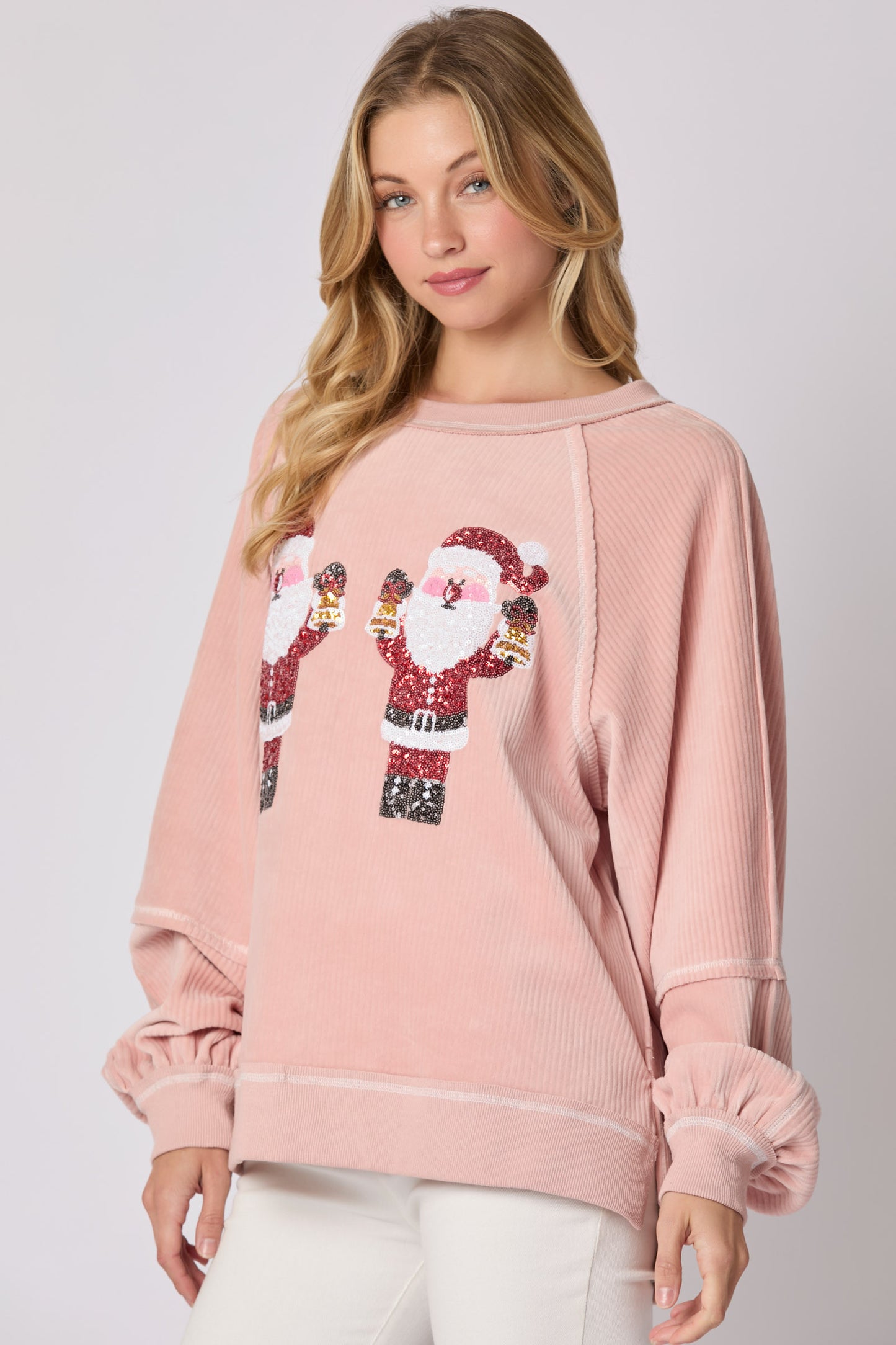 Pink Double Santa Sequin Top (ships 2-3 weeks)