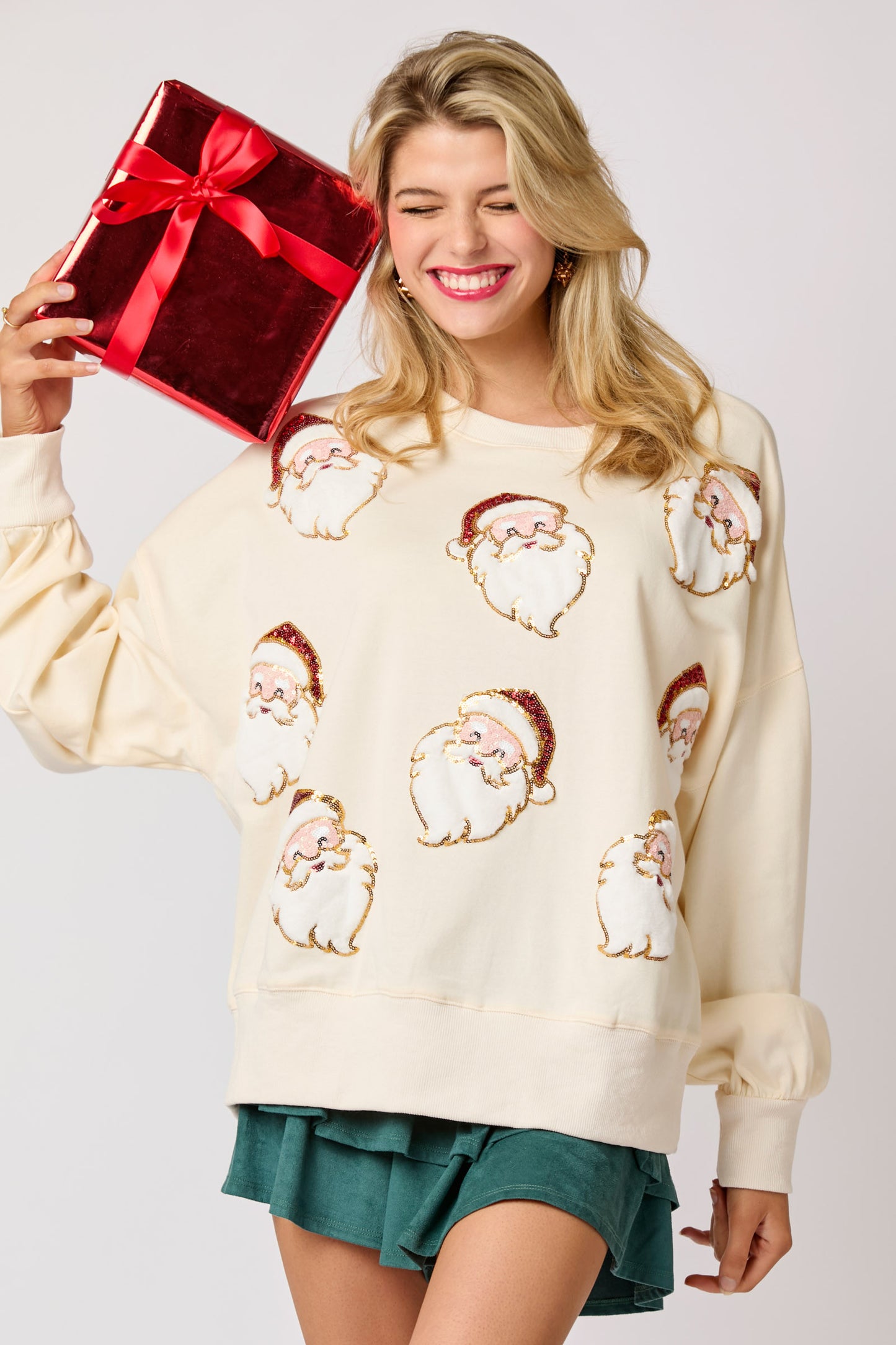 Jolly Sequin Santa Top IVORY PREORDER