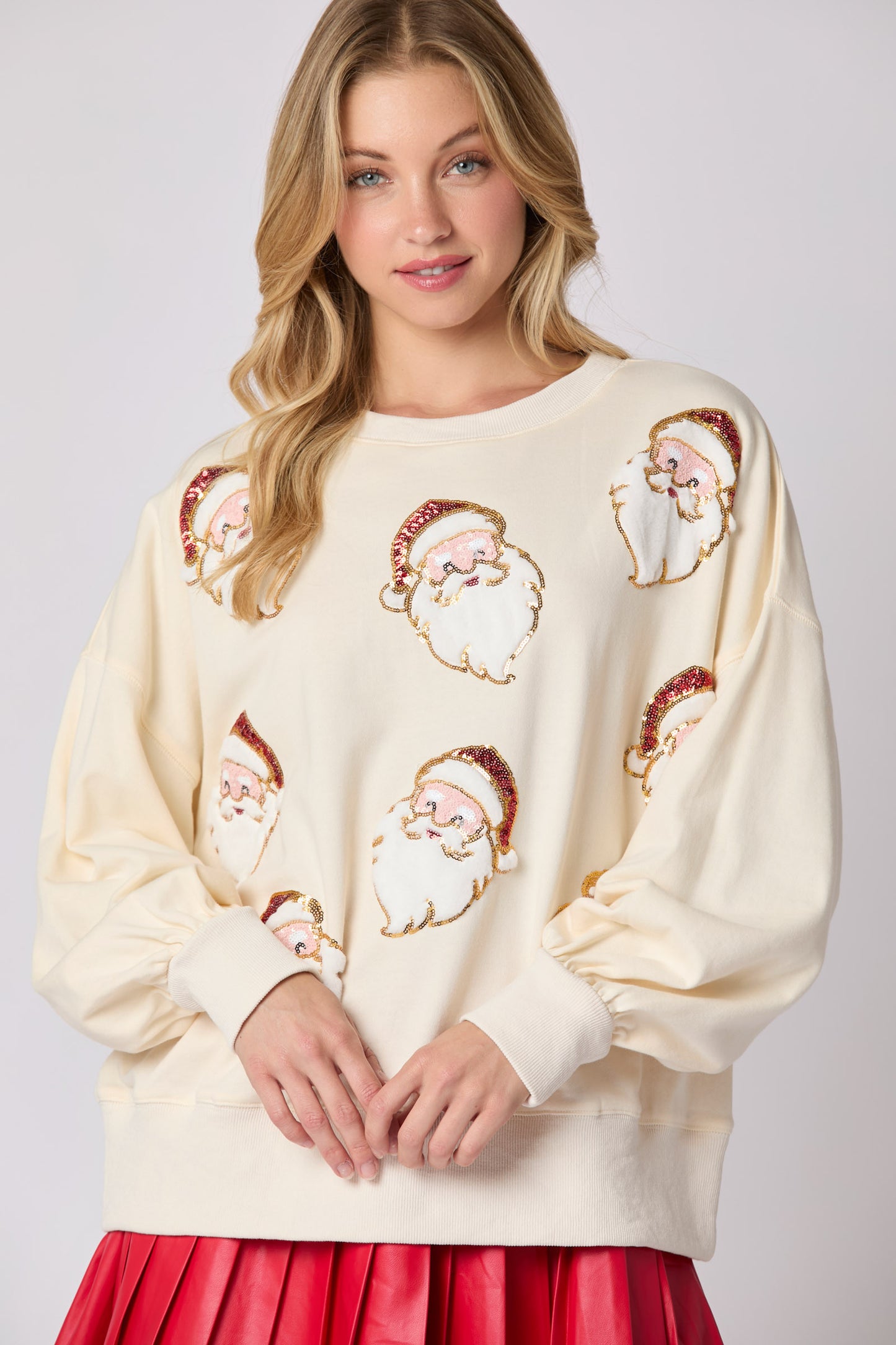 Jolly Sequin Santa Top IVORY PREORDER