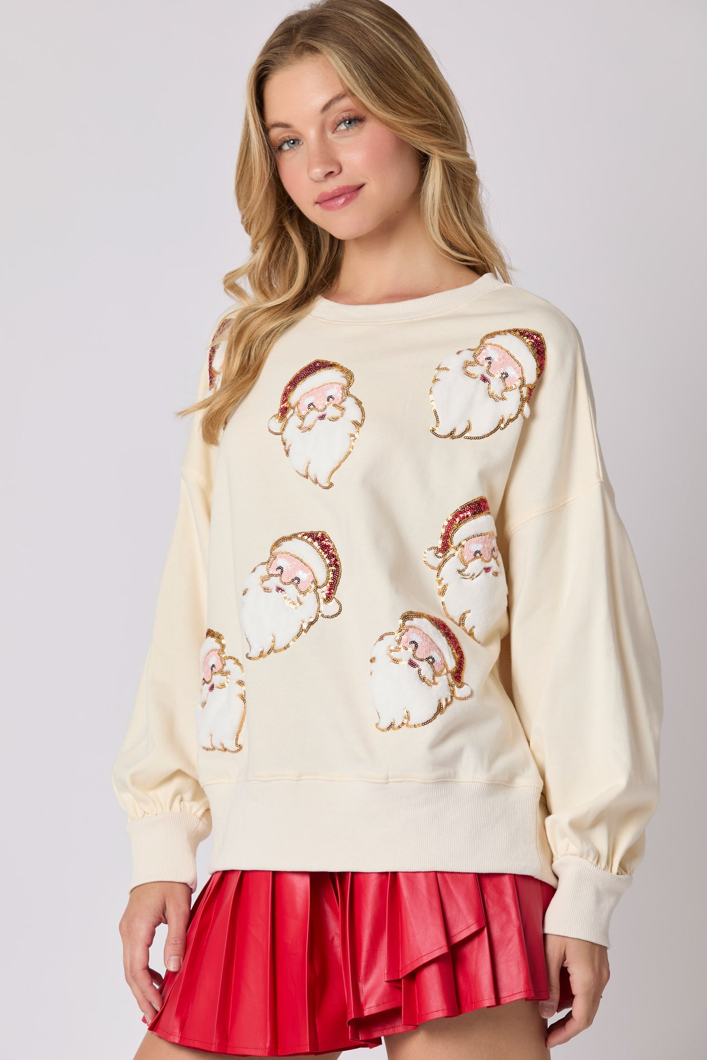 Jolly Sequin Santa Top IVORY PREORDER